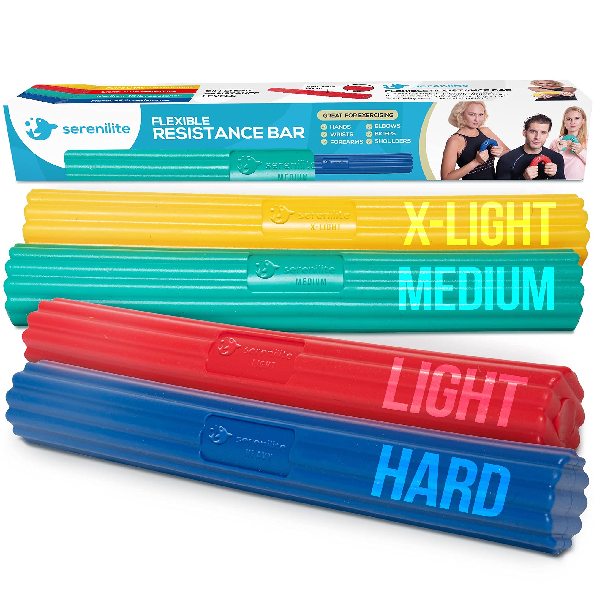 Serenilite Flexible Resistance Bar - Grip Strength Trainer & Forearm Exerciser for Tennis Elbow, Golfers Elbow & Tendonitis Relief | Physical Therapy & Recovery Resistance Band | Perfect for Home Workouts, Gym Training & Rehabilitation Exercises
