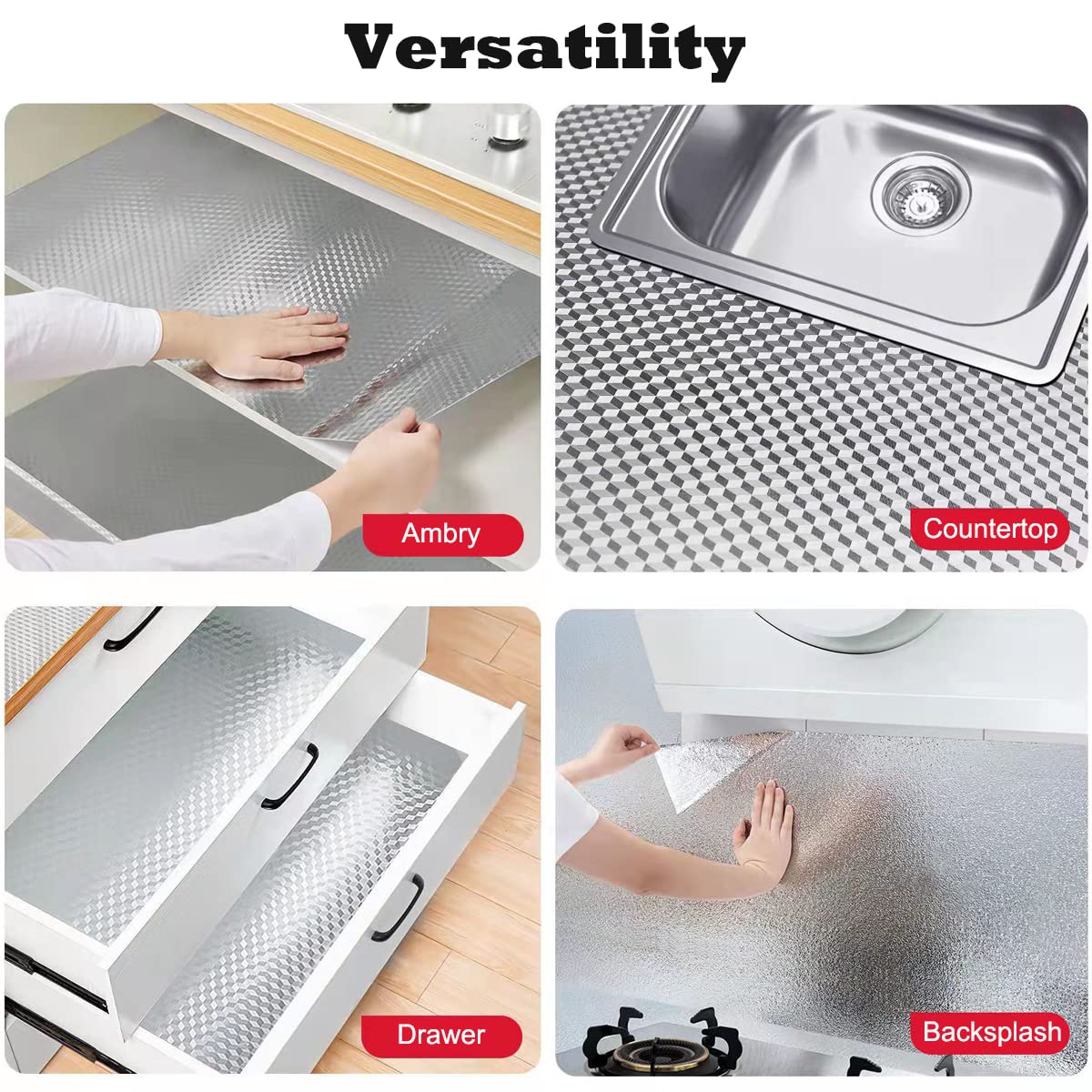 Waterproof Oil Proof Aluminum Foil Sticker - Peel and Stick Removable Self-Adhesive Wallpaper for Kitchen Countertops, Cabinets, Desks (15.7