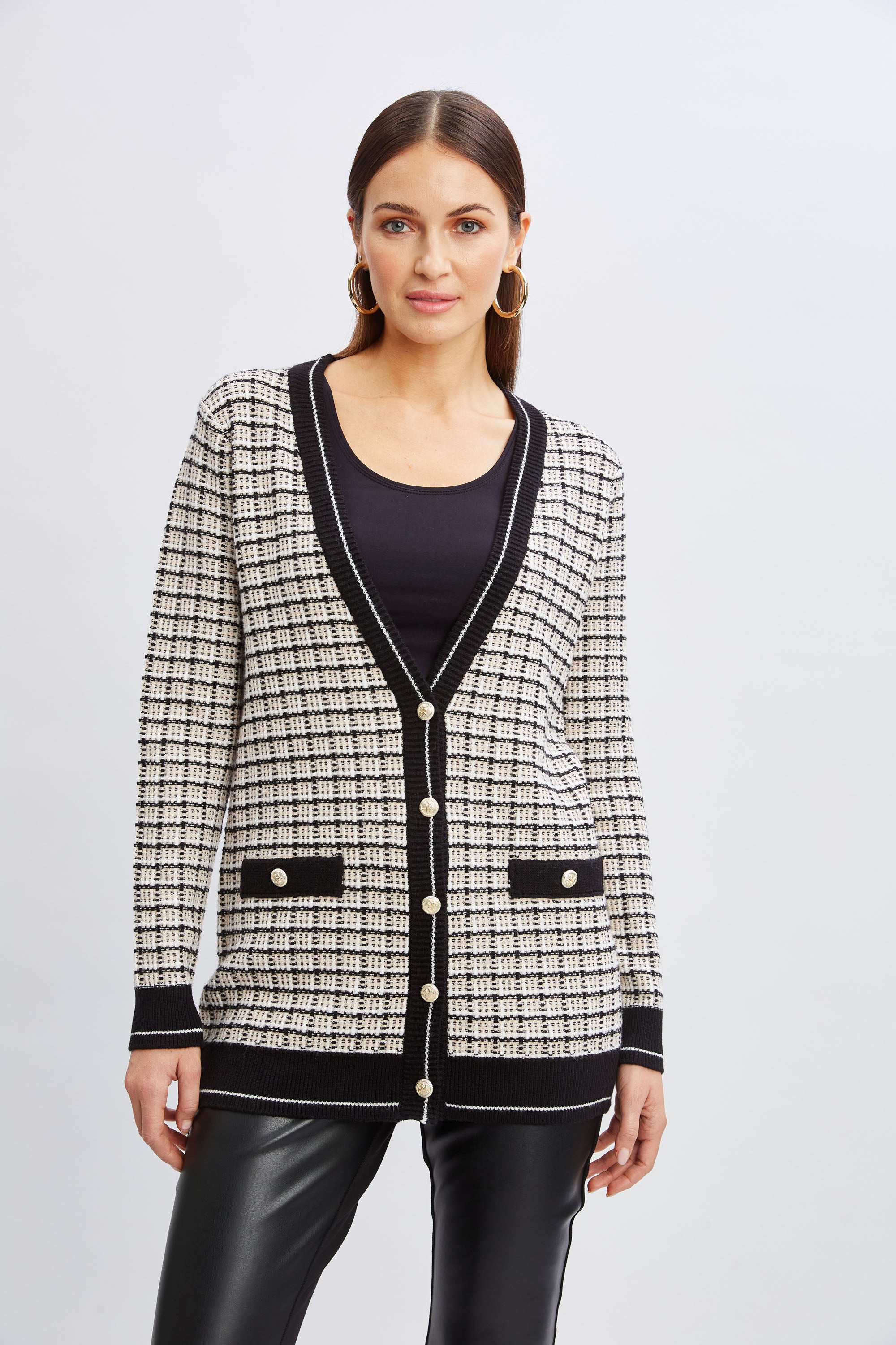 Stylish T Tahari Plaid Cardigan for Women | Soft Knit Long Sleeve Open Front Sweater | Perfect for Office, Casual Outfits & Fall Layering