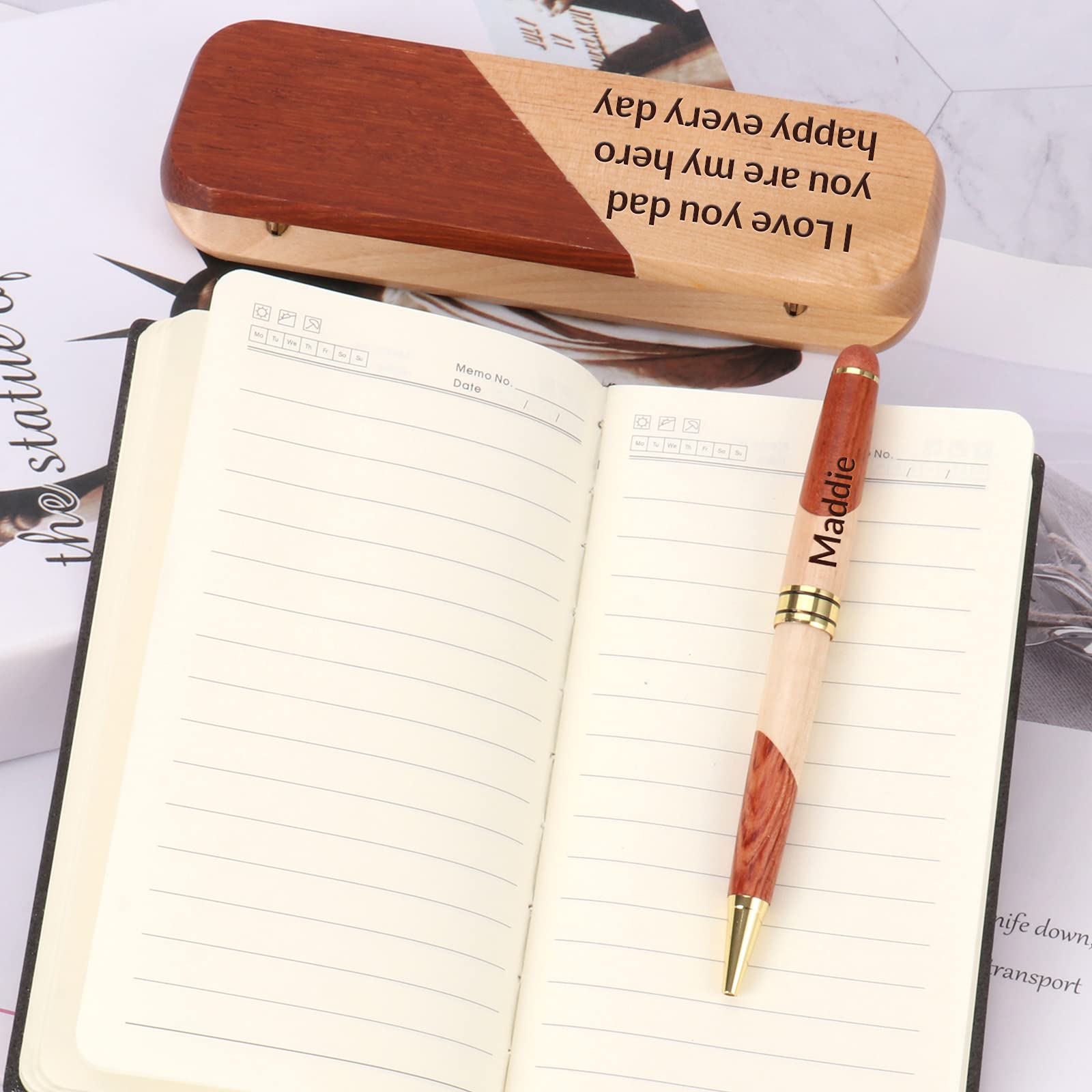 Premium Custom Engraved Luxury Wooden Ballpoint Pen Gift Set - Executive Business Pen with Case, Gel Ink Refills & Elegant Display Box (6.69 x 2.28in Case, 5.78in Pen) - Perfect for Corporate Gifts, Graduation Presents & Executive Writing Accessories