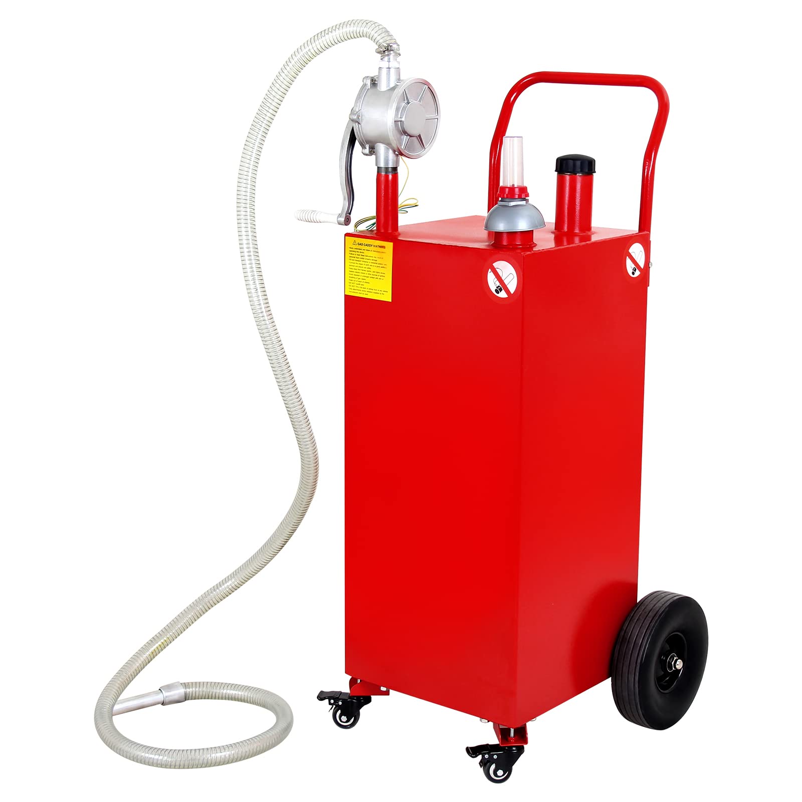 30 Gallon Portable Gas Caddy with Pump - 4 Wheel Rolling Fuel Storage Tank for Gasoline & Diesel - Heavy Duty Rubber Wheels for Cars, Lawn Mowers, ATVs, Boats, Motorcycles (Red) - Ideal for Garage, Farm, Construction Sites & Outdoor Equipment Fueling