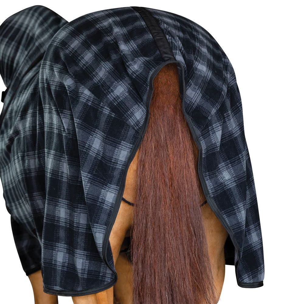 Printed Contour Fleece Cooler Blanket for Horses - Extra Coverage, Elegant Black & Gray Plaid Design - Provides Ultimate Warmth & Comfort - Perfect for Cold Weather Riding, Training, and Stable Use