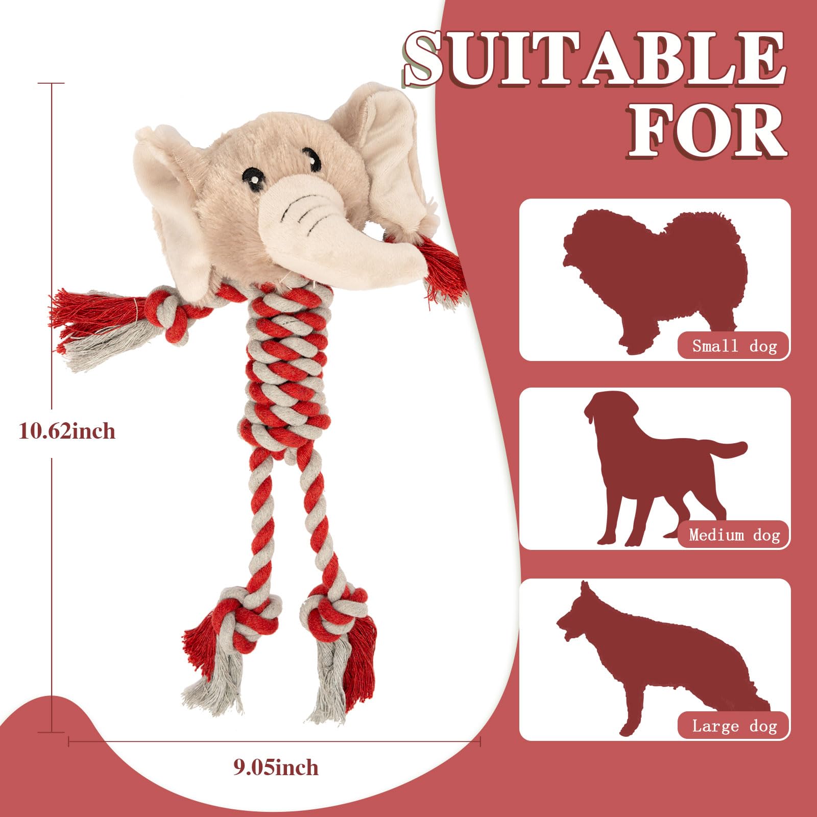 JMZDS&JL Durable Dog Toys for Puppies & Small-Medium Dogs - Elephant Plush Tug Rope Chew Toy for Teething, Training & Playtime | Indoor & Outdoor Pet Entertainment