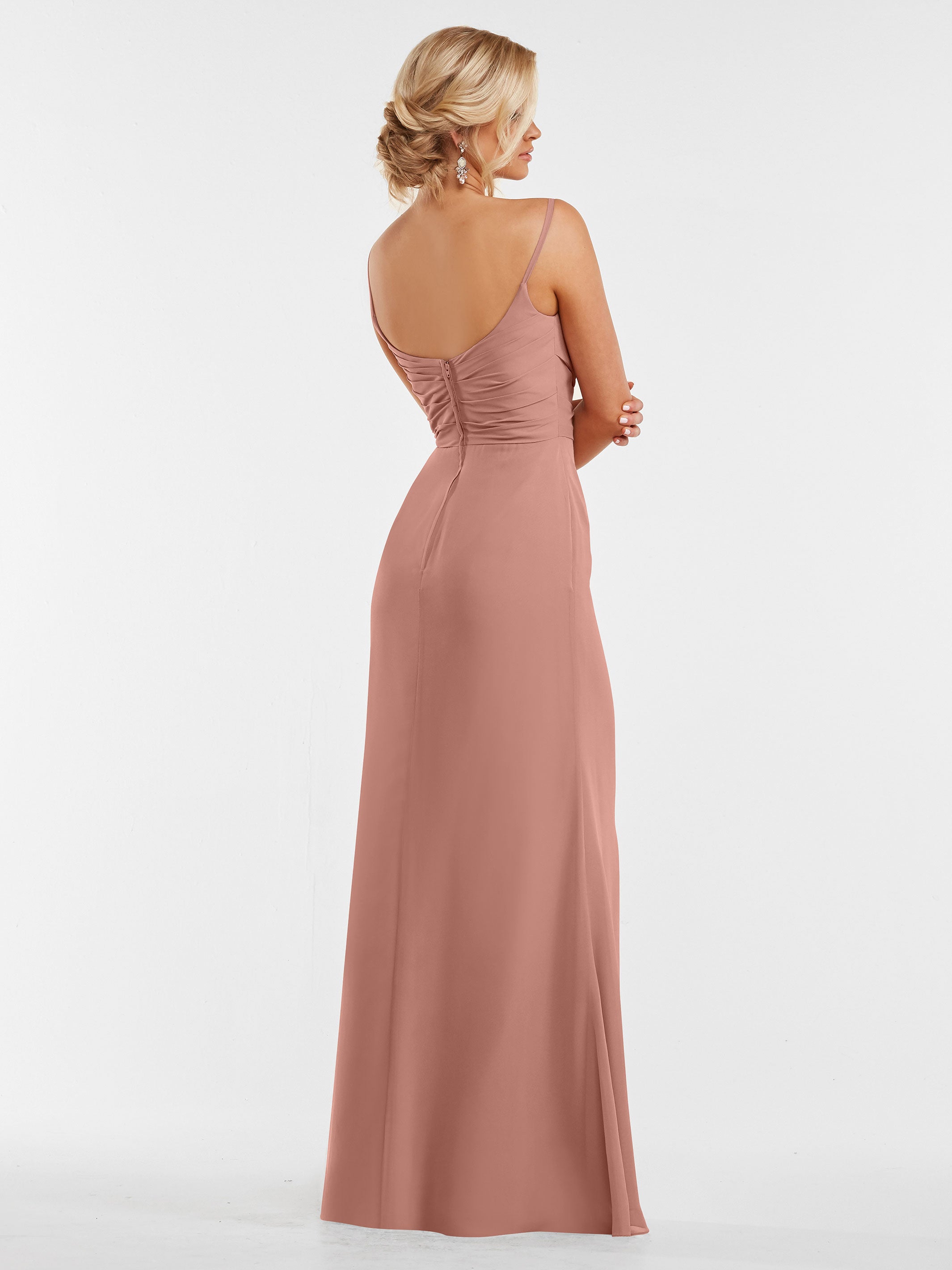 Elegant 80169 Chiffon Sheath Bridesmaid Dress with Pleated Bodice - Perfect for Weddings, Formal Events & Special Occasions