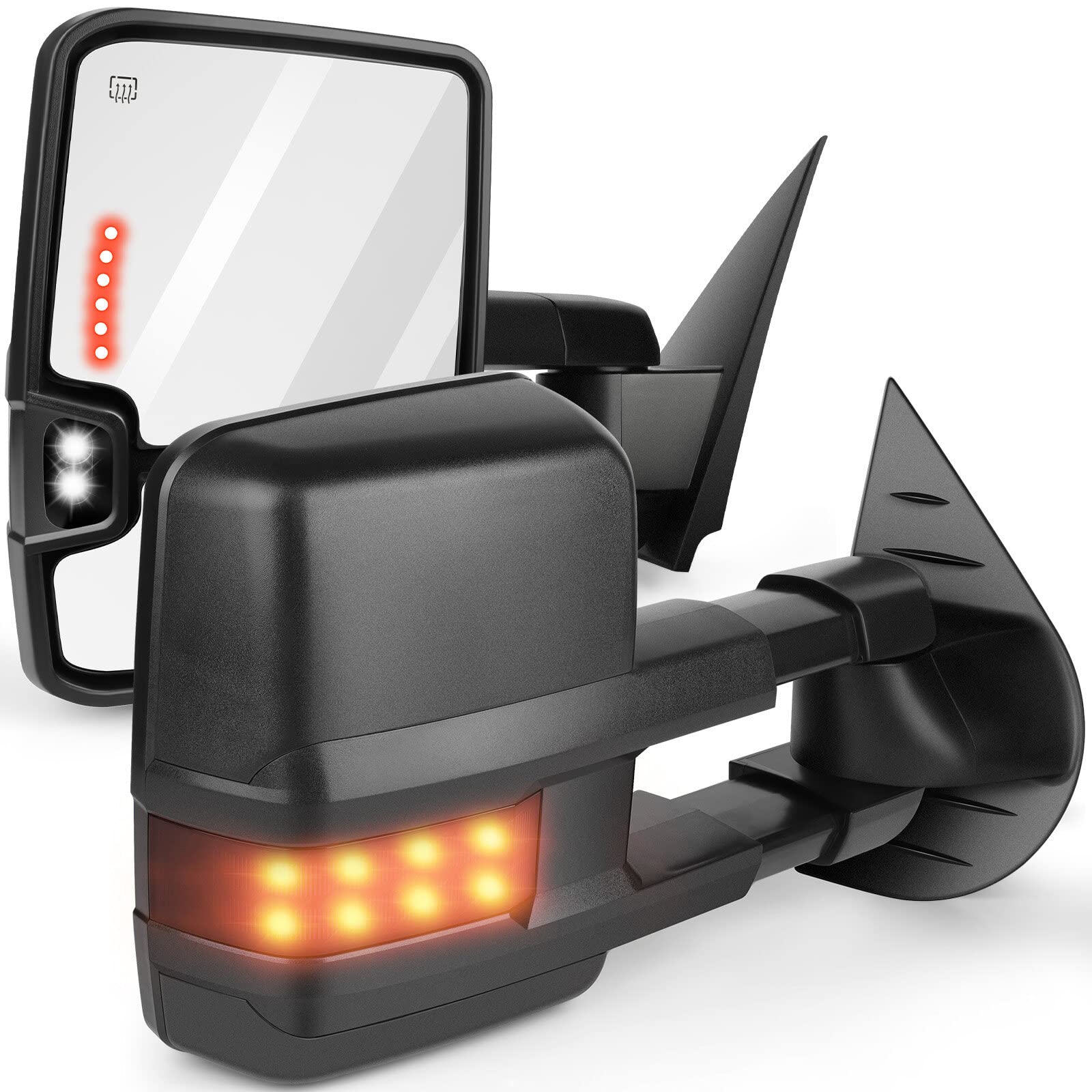 ECCPP Power Heated Towing Mirrors with Puddle Lights & Turn Signal - Replacement for Chevy Silverado/GMC Sierra 2007-2013 (Black Housing) - Perfect for Towing, Off-Roading & Night Driving