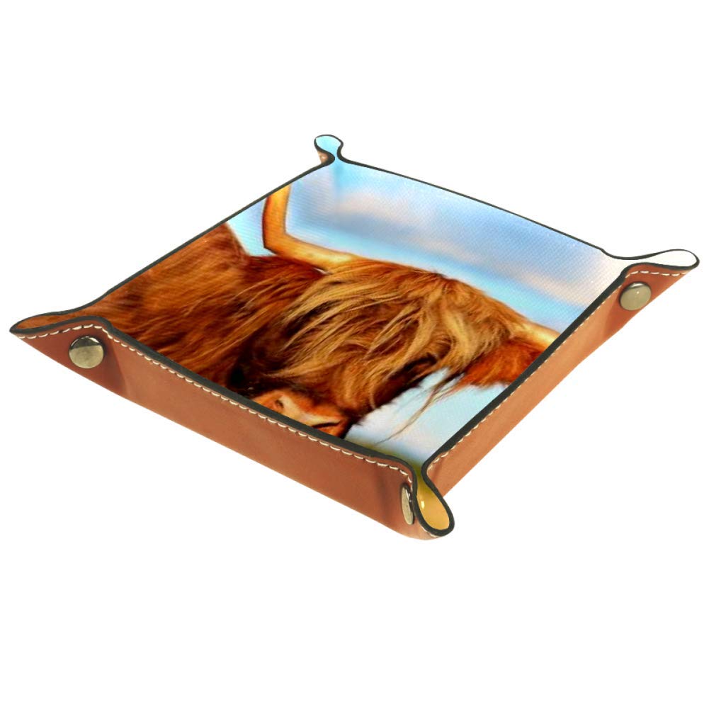 Scottish Highland Cow Storage Tray - Desk Organizer for Keys, Wallet, Coins & Jewelry | Cute Farmhouse Home Decor | Perfect for Entryway, Office & Gift Giving