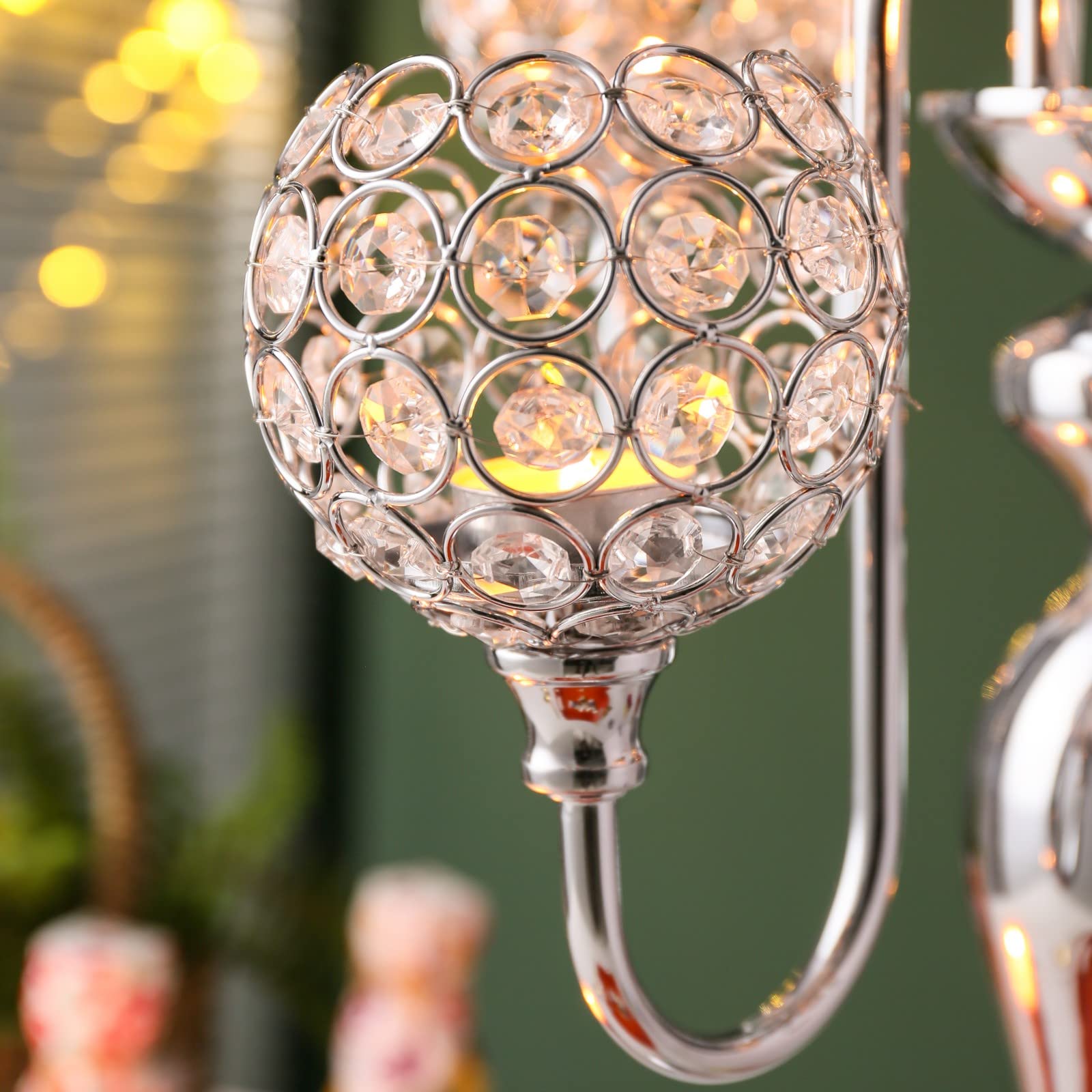 LANLONG 7-Arm Silver Crystal Candelabra - Elegant Tall Candle Holder for Wedding Centerpiece, Christmas Decor, Dinner Party Table Decorations | Perfect for Home Decor, Holiday Events & Romantic Ambiance