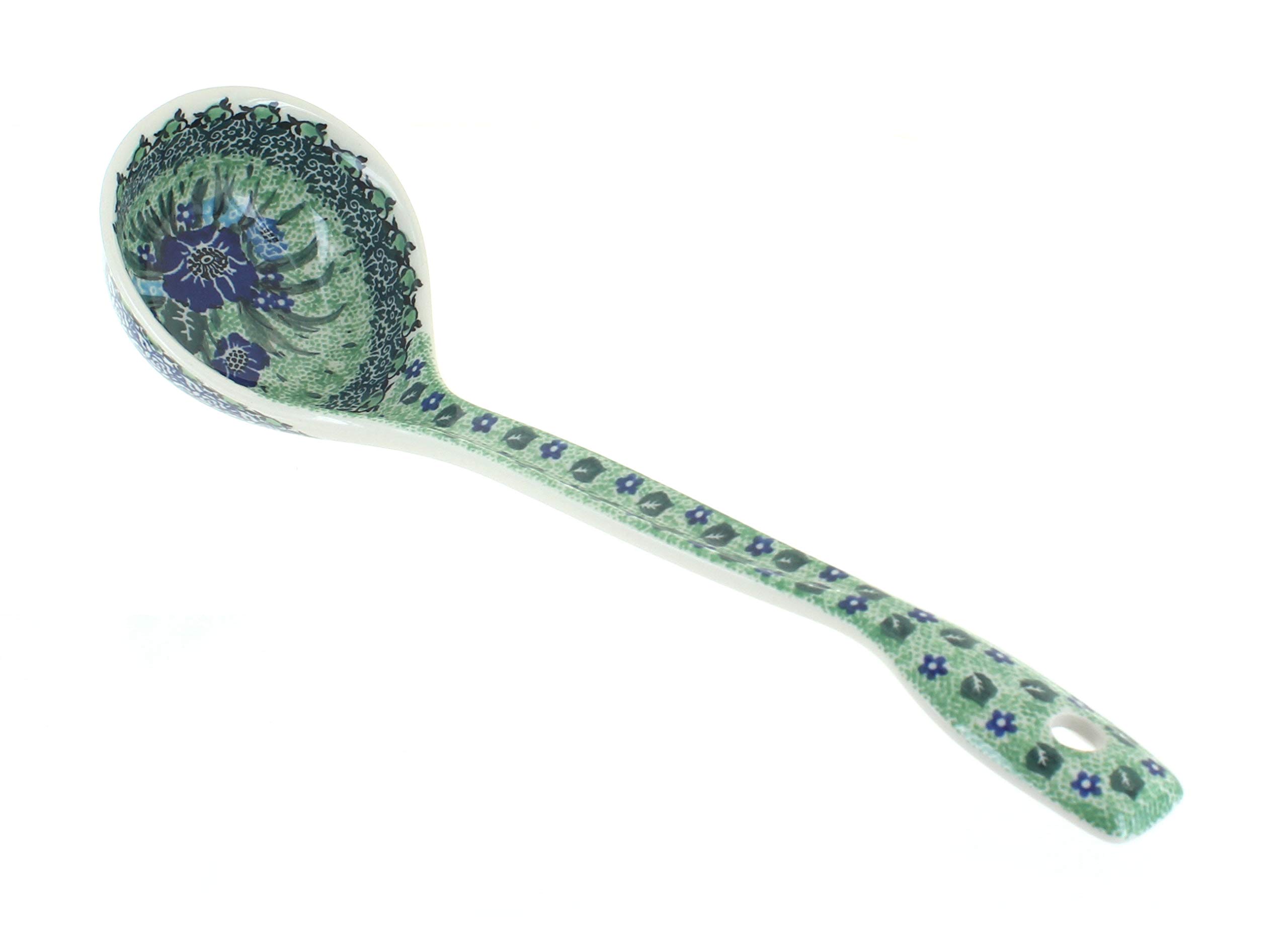 Blue Rose Polish Pottery Sapphire Fields Soup Ladle - Handcrafted Ceramic Serving Spoon for Soups, Stews & Sauces - Perfect for Kitchen, Dining & Gifting
