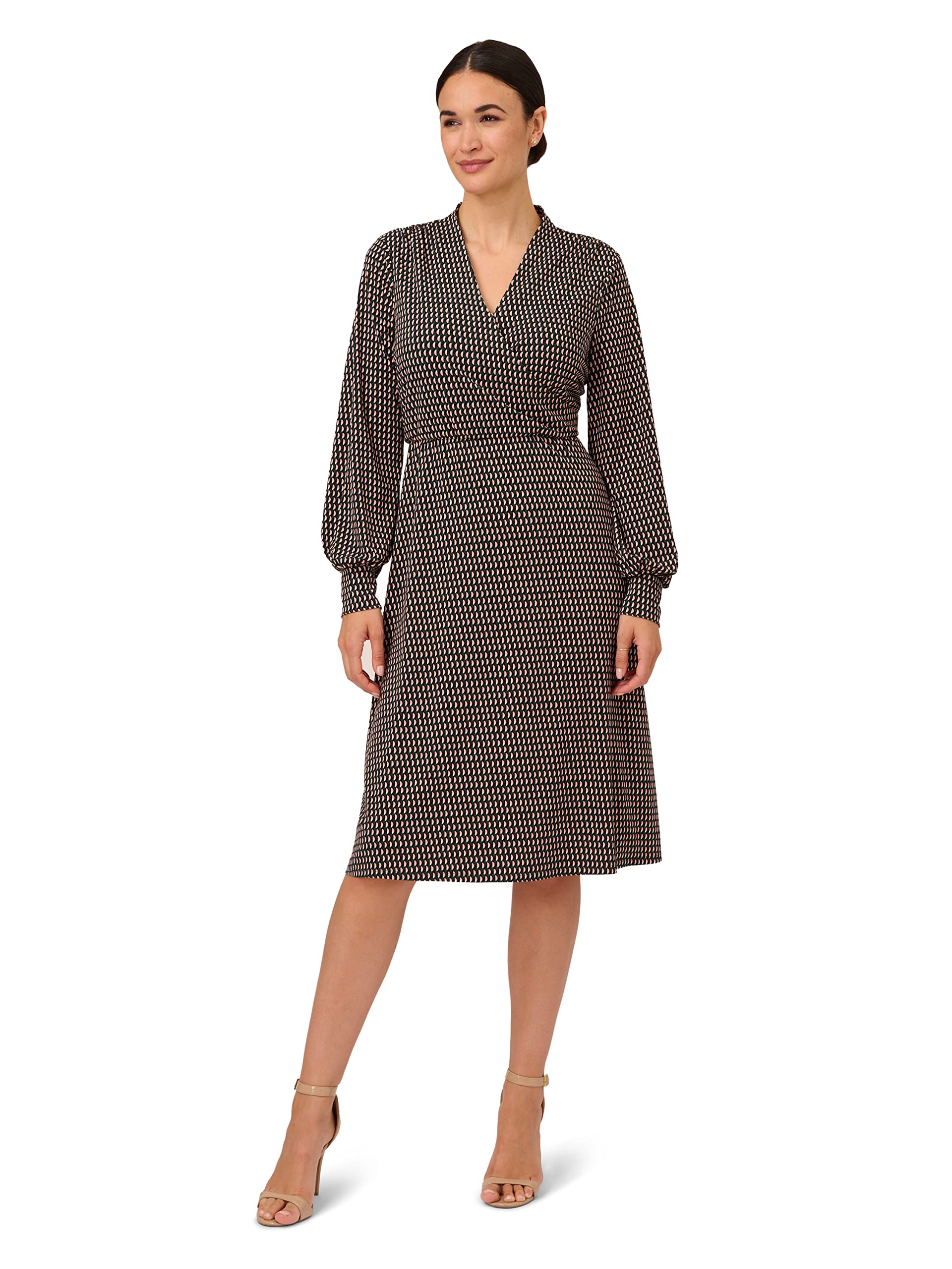 Adrianna Papell Women's Long Sleeve Wrap Midi Dress - Elegant Formal & Cocktail Party Wear for Weddings, Evening Events & Special Occasions