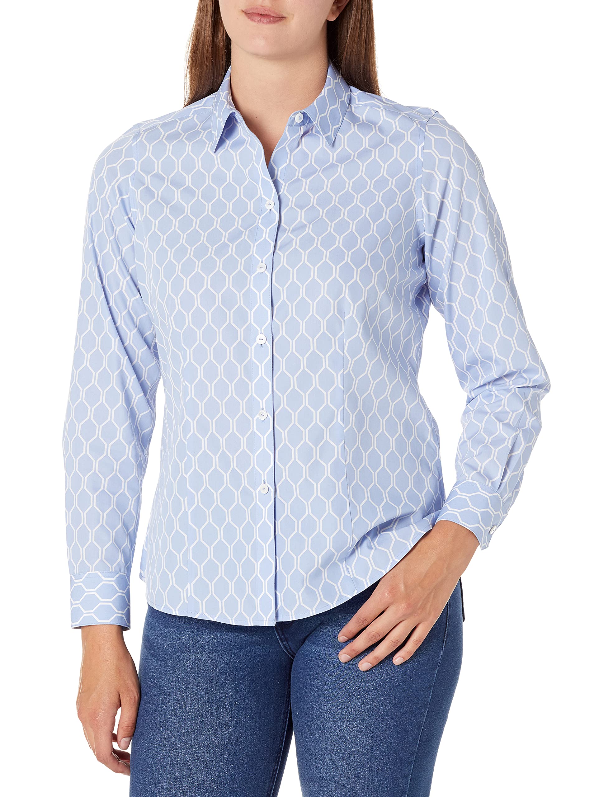 Foxcroft Women's Dianna Non-Iron Essential Geo Print Blouse - Wrinkle-Free Floral Shirt for Work, Office & Casual Wear