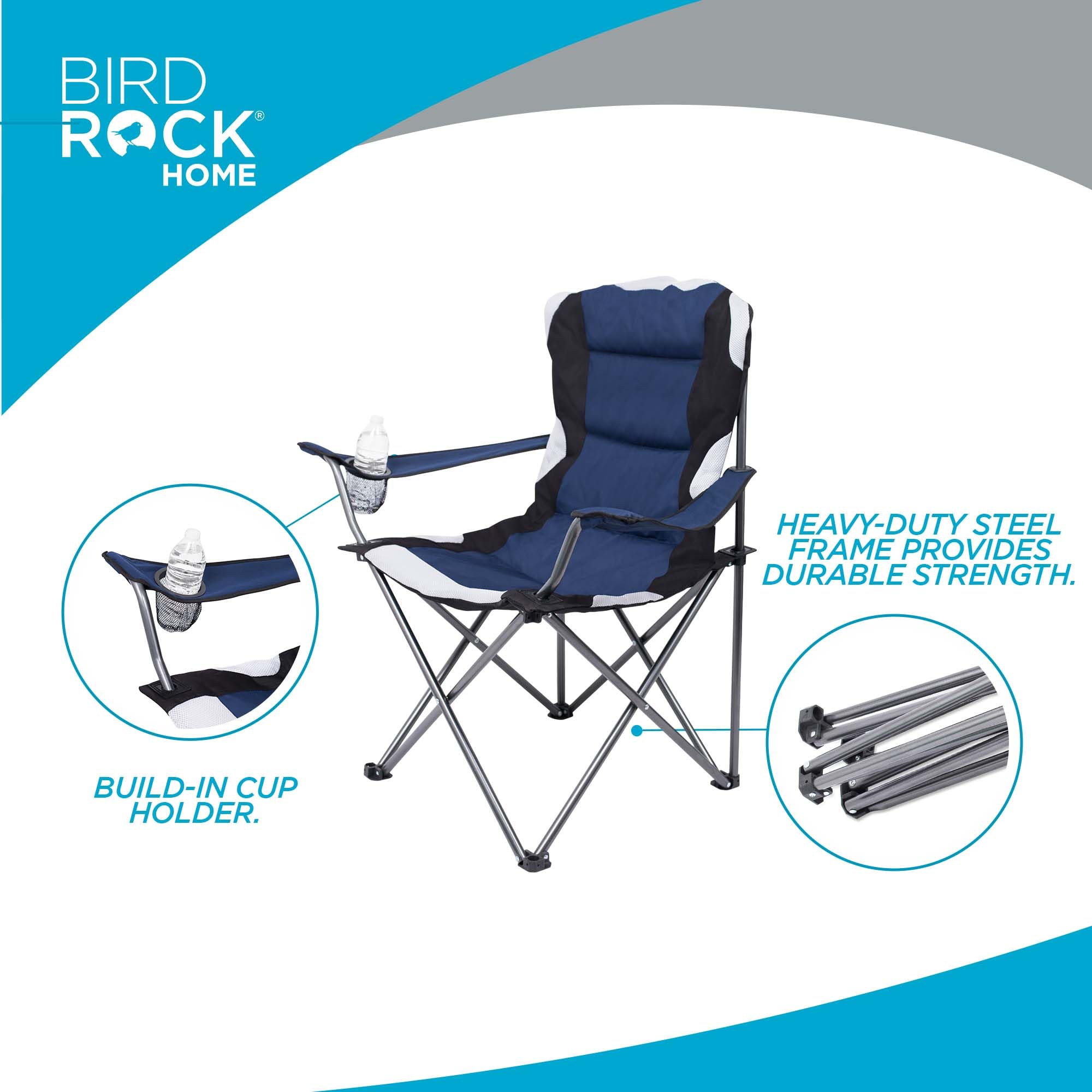 Premium Padded Camping Folding Chair with Cup Holder - Ultra Comfortable Portable Outdoor Chair for Beach, Park, Sports & Picnics - Includes Carry Bag - Navy Blue (1-Pack) - Perfect for Camping, Tailgating, Backyard Relaxation & Outdoor Events