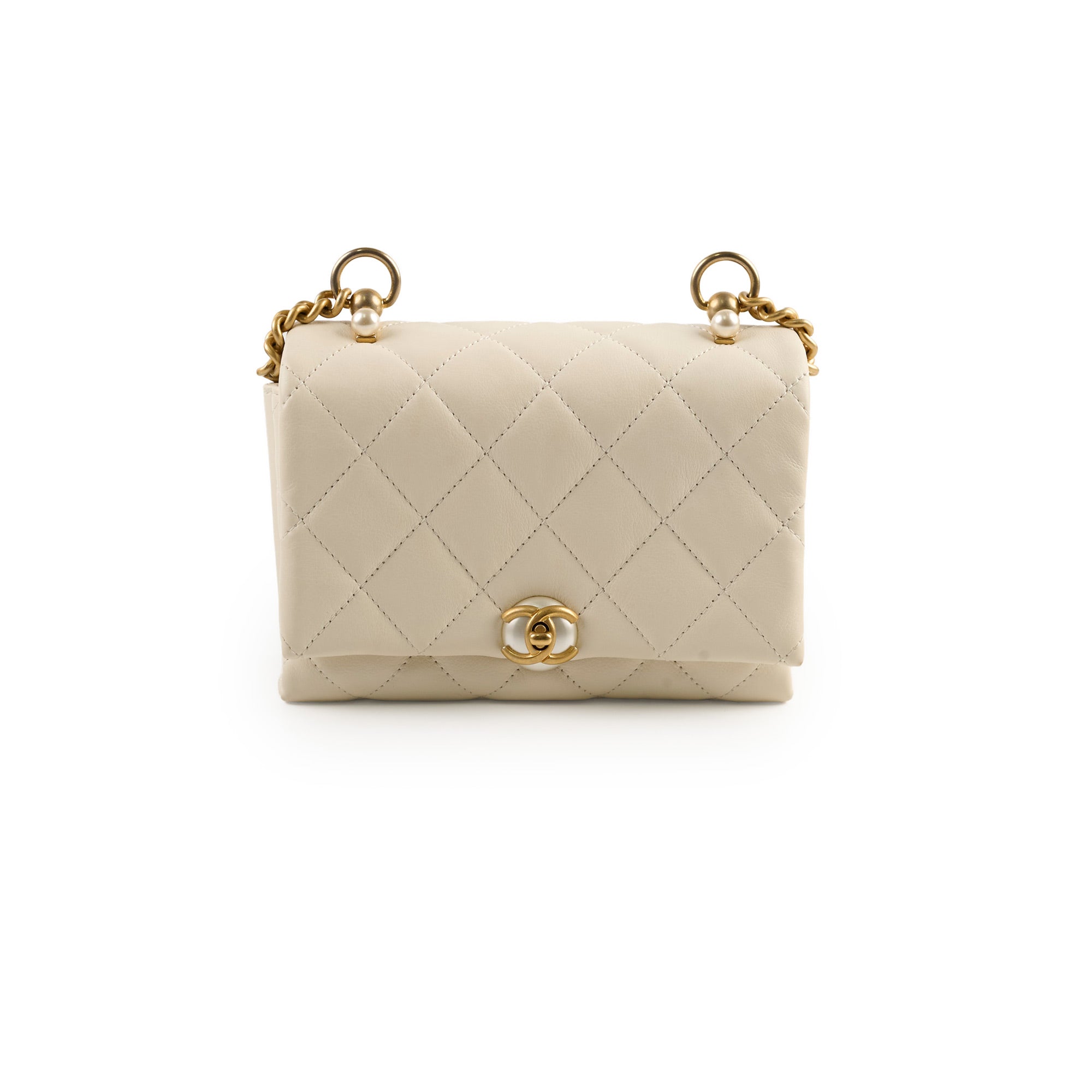 Chanel Calfskin Accordion Pearl Flap Bag White 28 Series - Luxury Designer Handbag for Women, Perfect for Evening Parties & Special Occasions