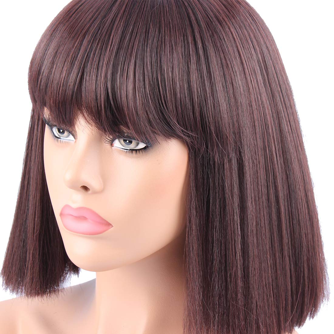 Stylish Riyang Women's Short Bob Cosplay Wig - Heat Resistant Dark Brown Straight Hair with Full Bangs | Perfect for Anime Conventions, Halloween Costumes & Cosplay Events