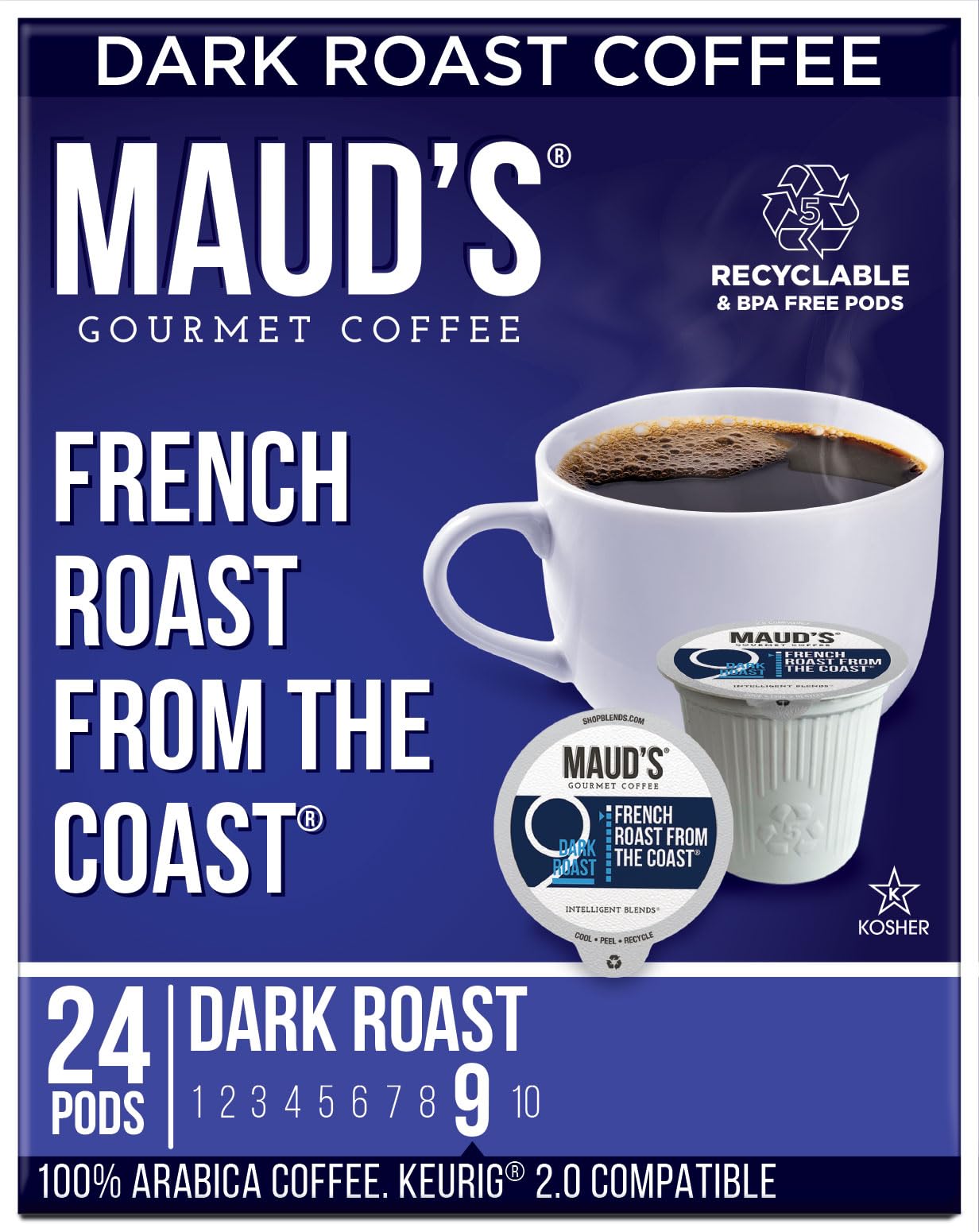 French Roast Coffee Pods 24ct - Dark Roast Arabica for Keurig | Home & Office Use