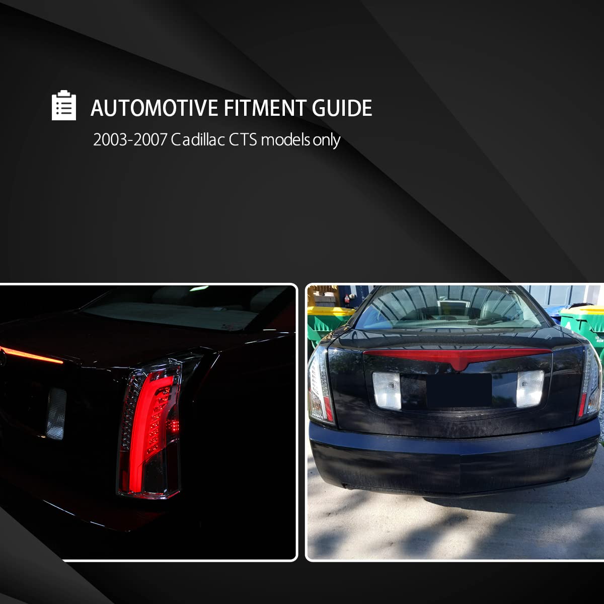 AUTOZENSATION LED Tail Lights for 2003-2007 Cadillac CTS - Glossy Black Smoke Left & Right Pair Assembly - Enhanced Visibility & Style for Night Driving & Car Customization