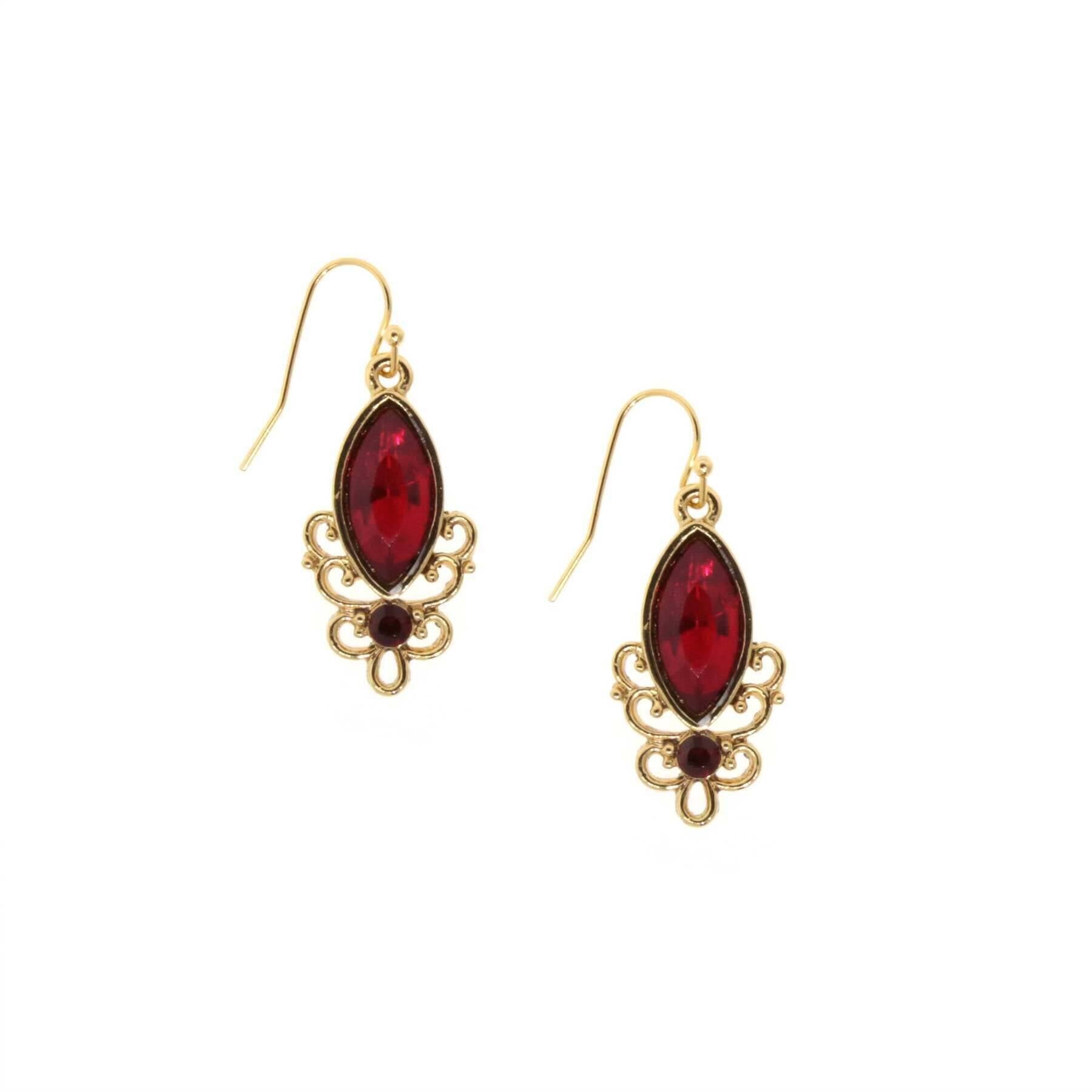 1928 Jewelry Alluring Siam Red Crystal Drop Earrings - Elegant Dangling Earrings for Women, Perfect for Parties, Weddings & Special Occasions
