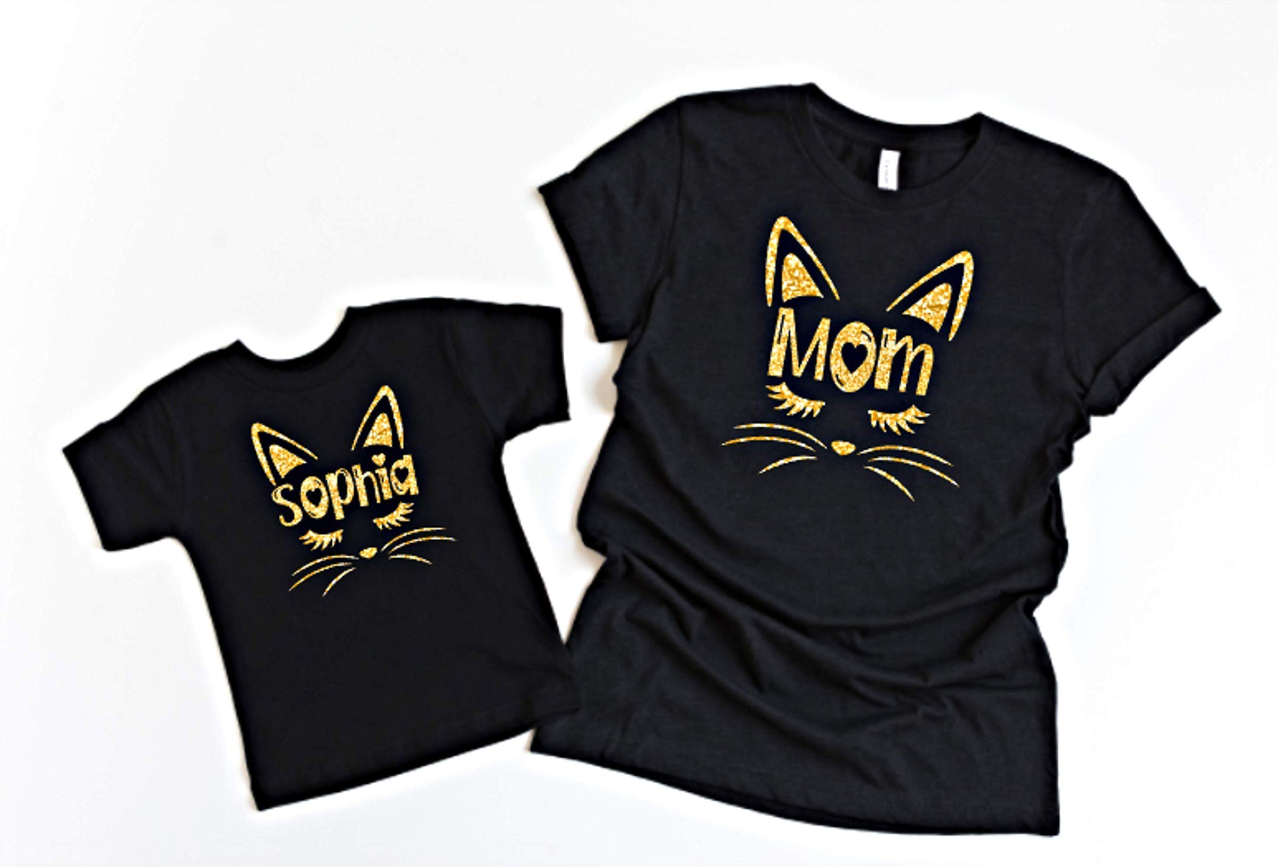 Pink Mommy and Me Matching Shirts - Personalized Mother Daughter Outfits | Cute Kitten Print Toddler T-Shirt | Perfect for Family Photos, Birthday Gifts & Mother's Day
