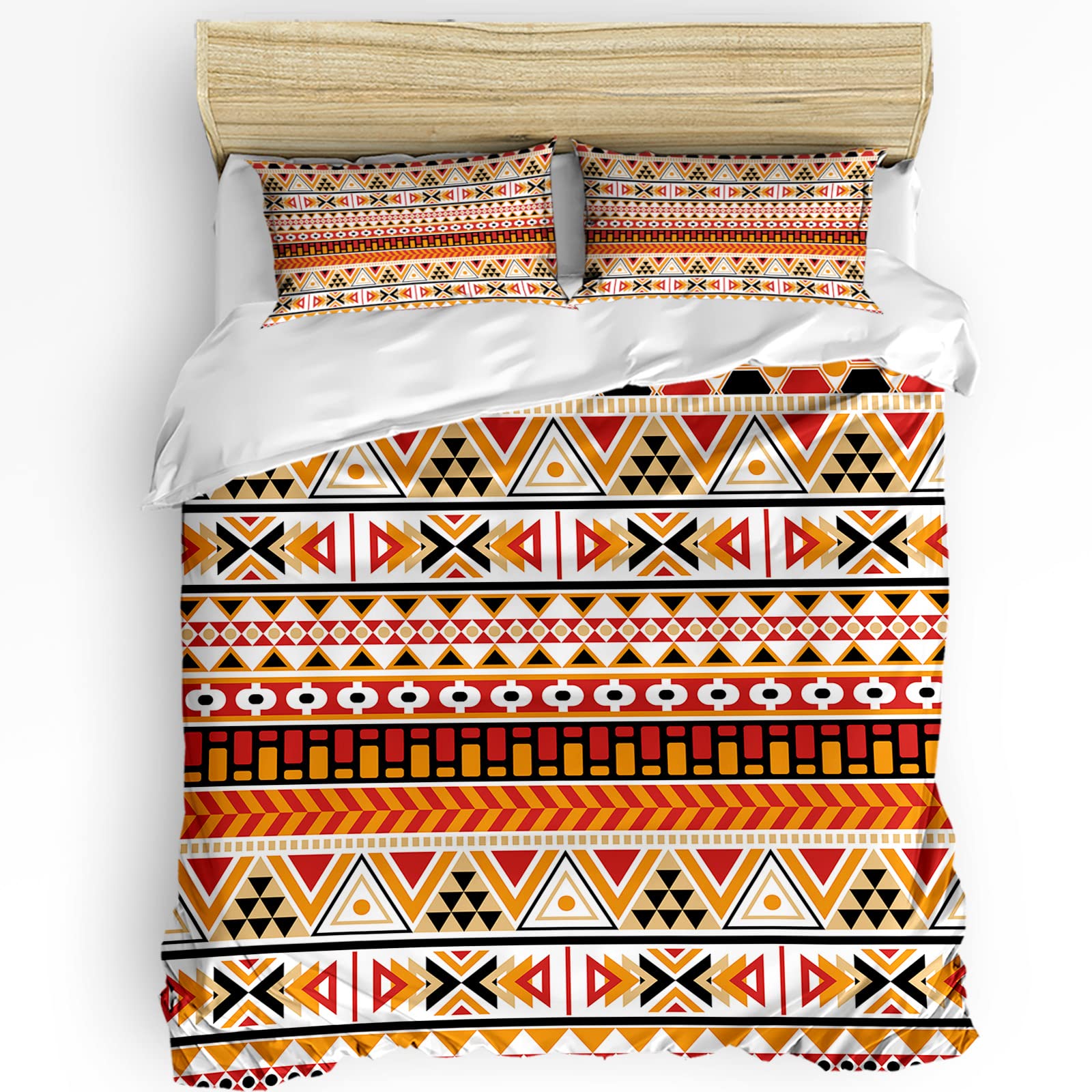 ALAGEO Native American Inspired Retro Aztec Pattern Duvet Cover Set - 3 Piece Soft & Washable Comforter Cover with Pillowcases for Twin Bed | Perfect for Boho Bedroom Decor, Guest Room & Dormitory