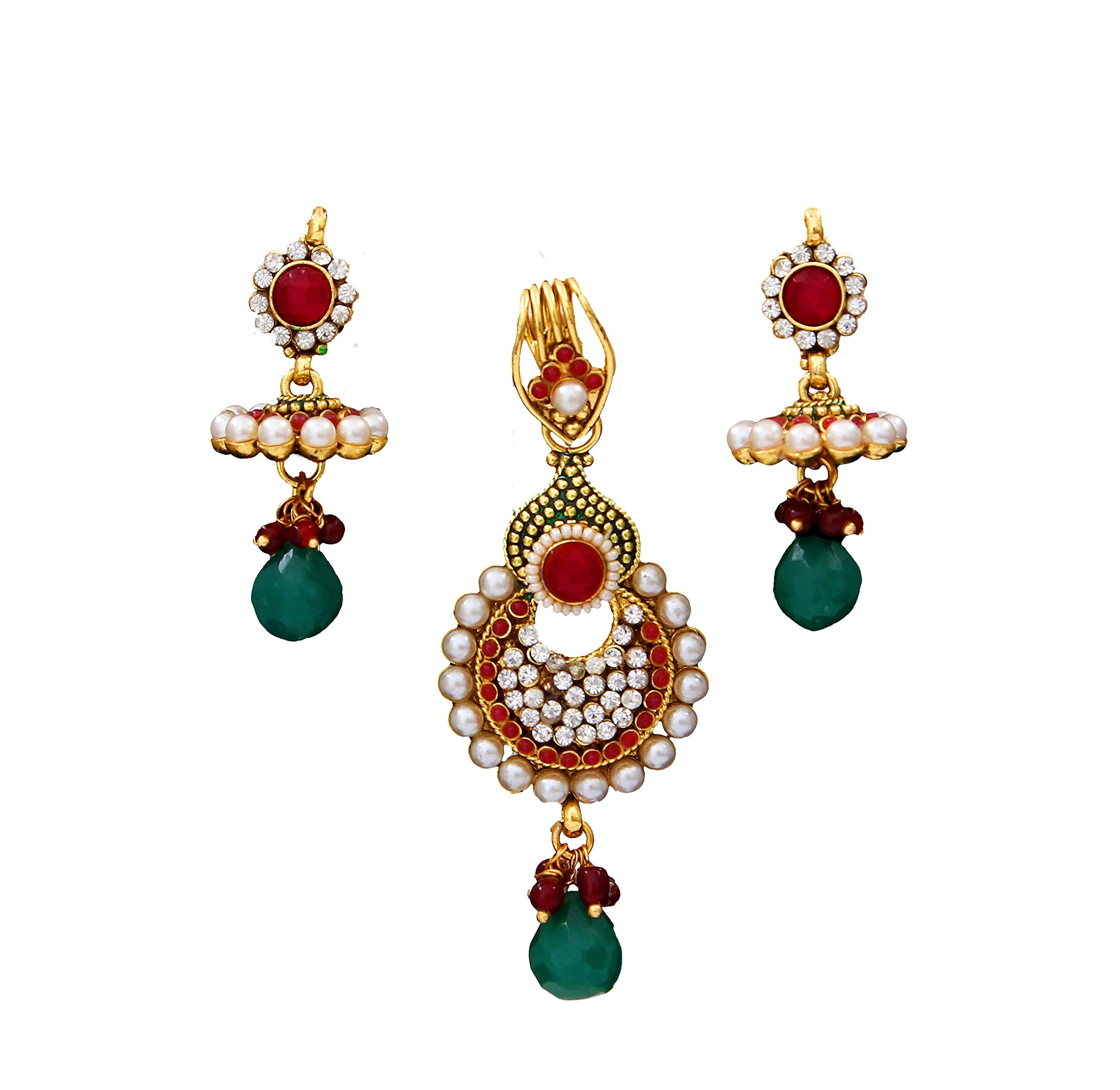 Gemsonclick Antique Design Gold Plated Cubic Zirconia Necklace & Earrings Set for Women - Elegant Jewelry Gift for Wedding, Party & Special Occasions