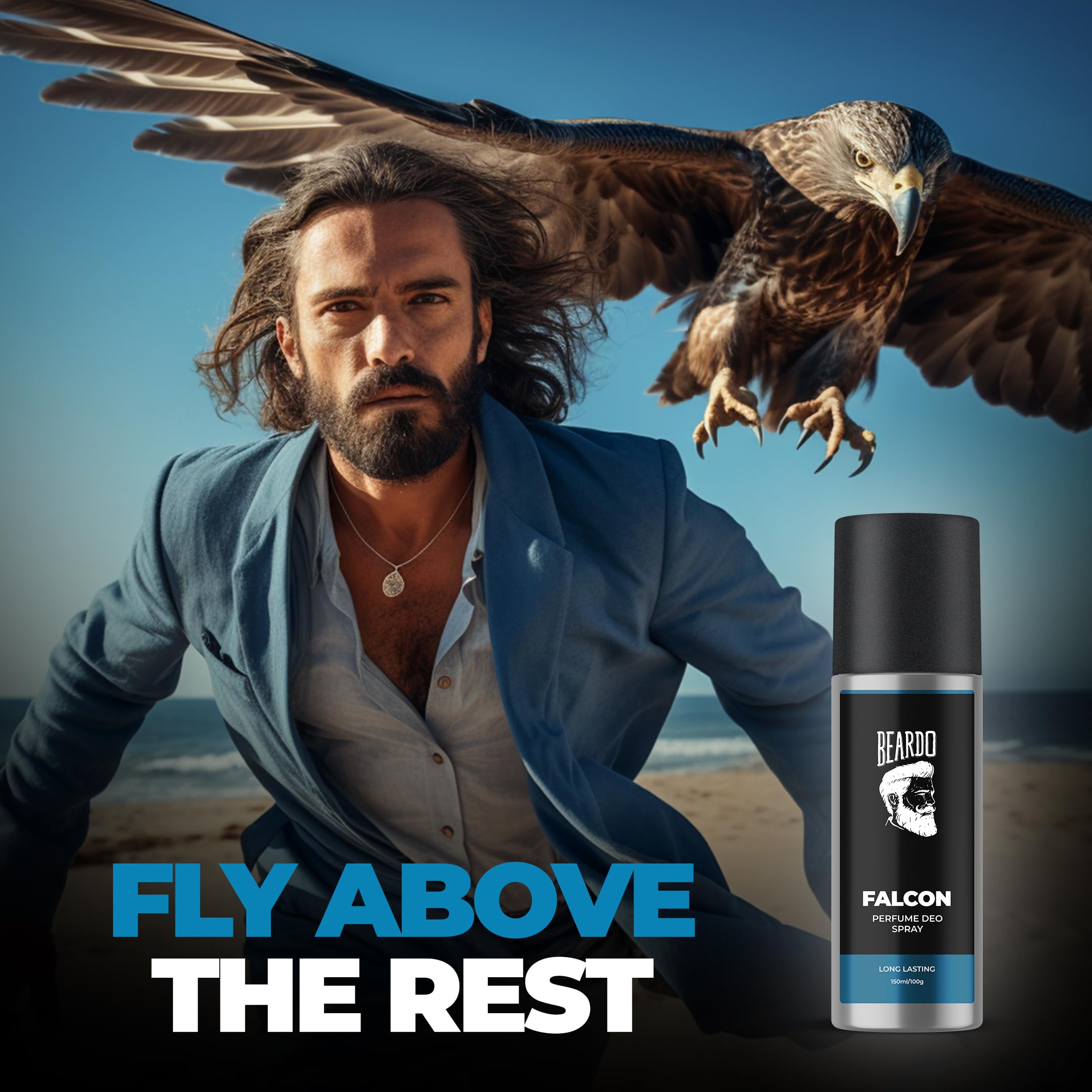 Beardo Falcon Perfume Deodorant 150ml for Men - Amber Fresh Musk Scent | Long Lasting Body Spray | Gift for Brother & Friends | Gym, Office & Date Night Fragrance