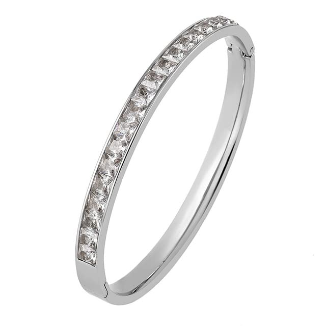 Elegant Gold Square Cube White Crystal Stainless Steel CZ Bracelet for Women - Classic Design Fashion Jewelry Gift for Birthday, Anniversary & Special Occasions