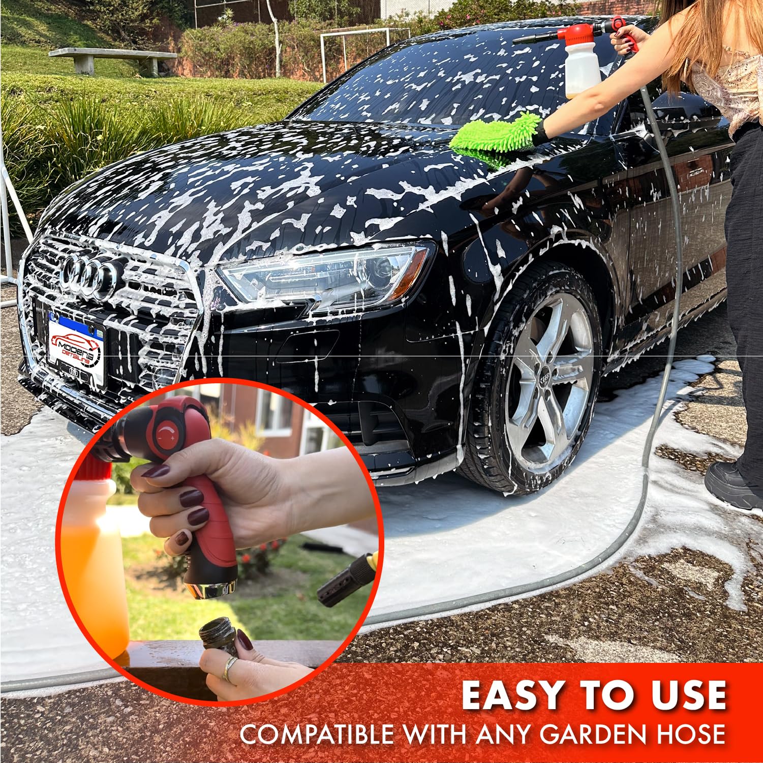 Premium Car Wash Foam Cannon & Microfiber Mitt Kit - High Pressure Foam Sprayer with Garden Hose Attachment - Auto Detailing Accessories for Deep Cleaning - Perfect for Sedans, SUVs, Trucks & Motorcycles (Blue)
