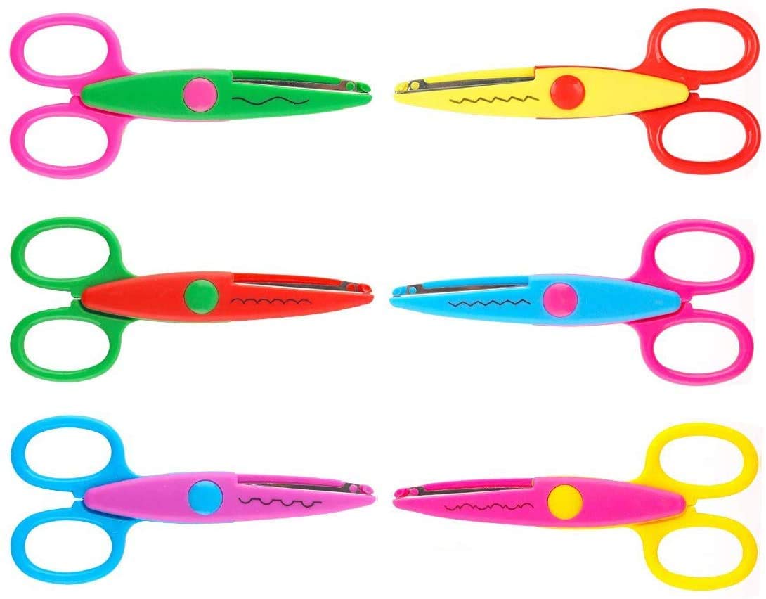 6-Piece Colorful Decorative Edge Scissors Set for Paper Crafting, Scrapbooking & School Projects - Safe Plastic Kids Design for Teachers & DIY Enthusiasts | Perfect for Classroom Activities, Card Making & Creative Art Projects