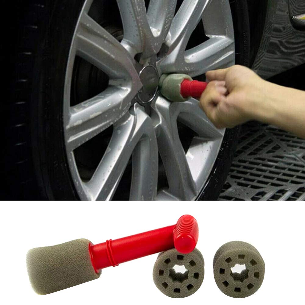 Premium Car Lug Nut & Wheel Cleaning Brush Kit - T-Shaped Handle Detailing Brush with 3 Extra Sponges for Deep Cleaning Tires, Wheels & Hard-to-Reach Areas - Perfect for Car Wash, Auto Detailing & DIY Cleaning