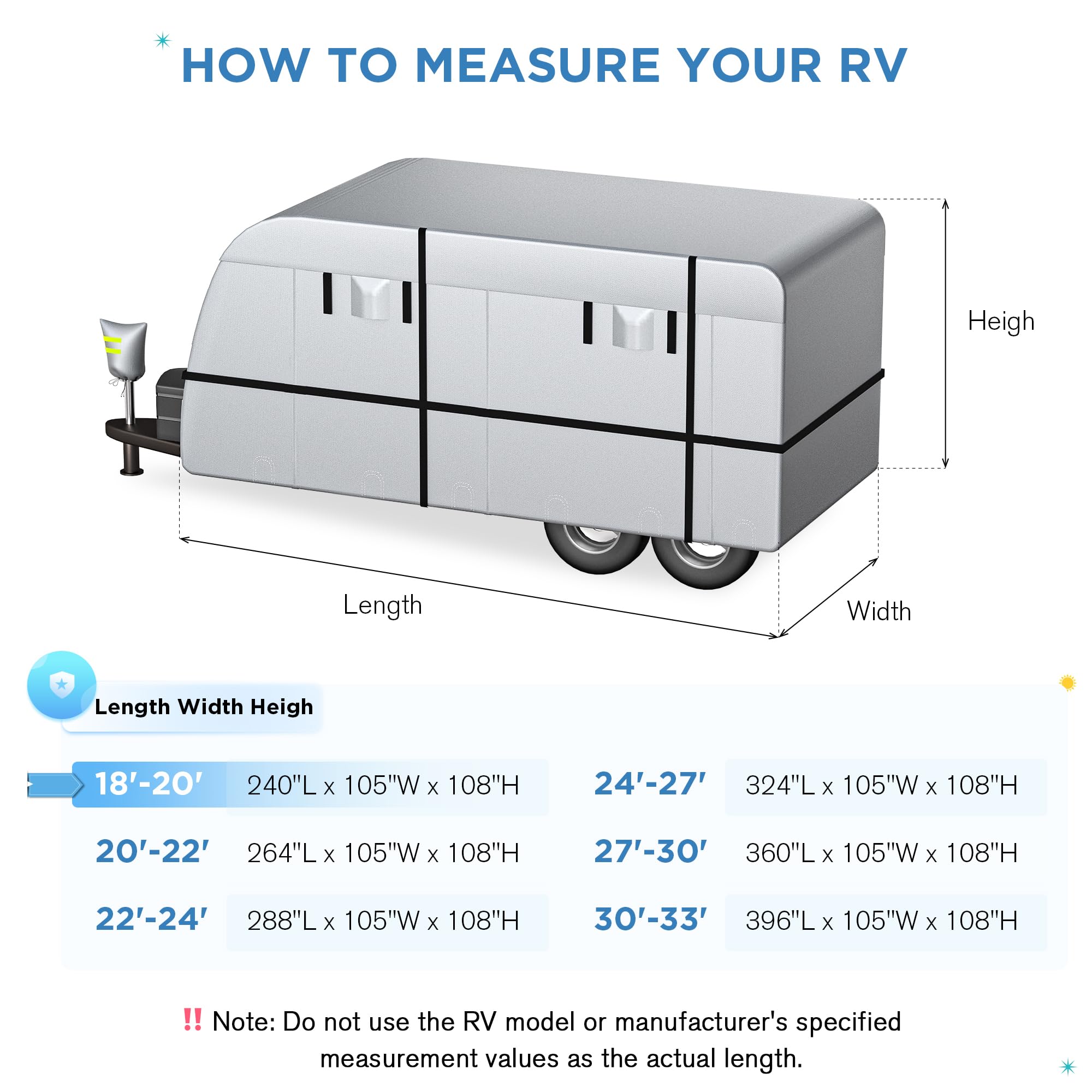 YOLENY 18'-20' RV Travel Trailer Cover - 300D Heavy Duty Windproof, Waterproof, UV Protection Camper Cover with Storage Bag & Repair Patches - Perfect for Outdoor Camping, Winter Storage & Travel Protection