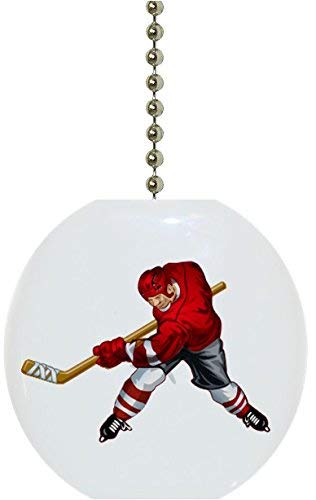 Red Hockey Player Solid Ceramic Fan Pull - Decorative Ceiling Fan Chain Pull for Sports Fans, Hockey Lovers - Perfect for Man Cave, Sports Bar, or Kids' Bedroom Decor