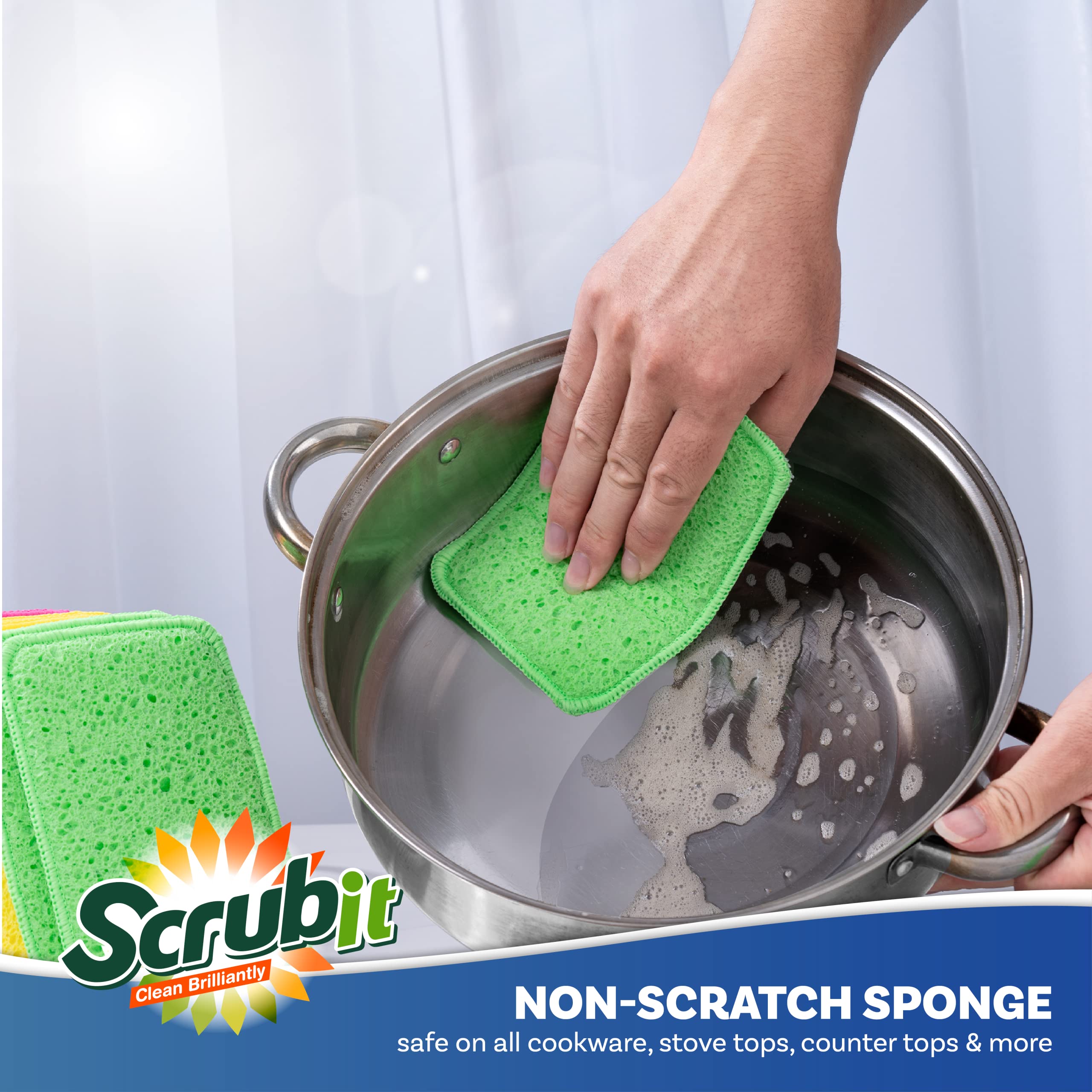 SCRUBIT Dual-Sided Scrub Sponge [10 Pack] - Reusable Kitchen Cleaning Pads for Dishes & Cookware - Perfect for Pots, Pans & Non-Stick Surfaces