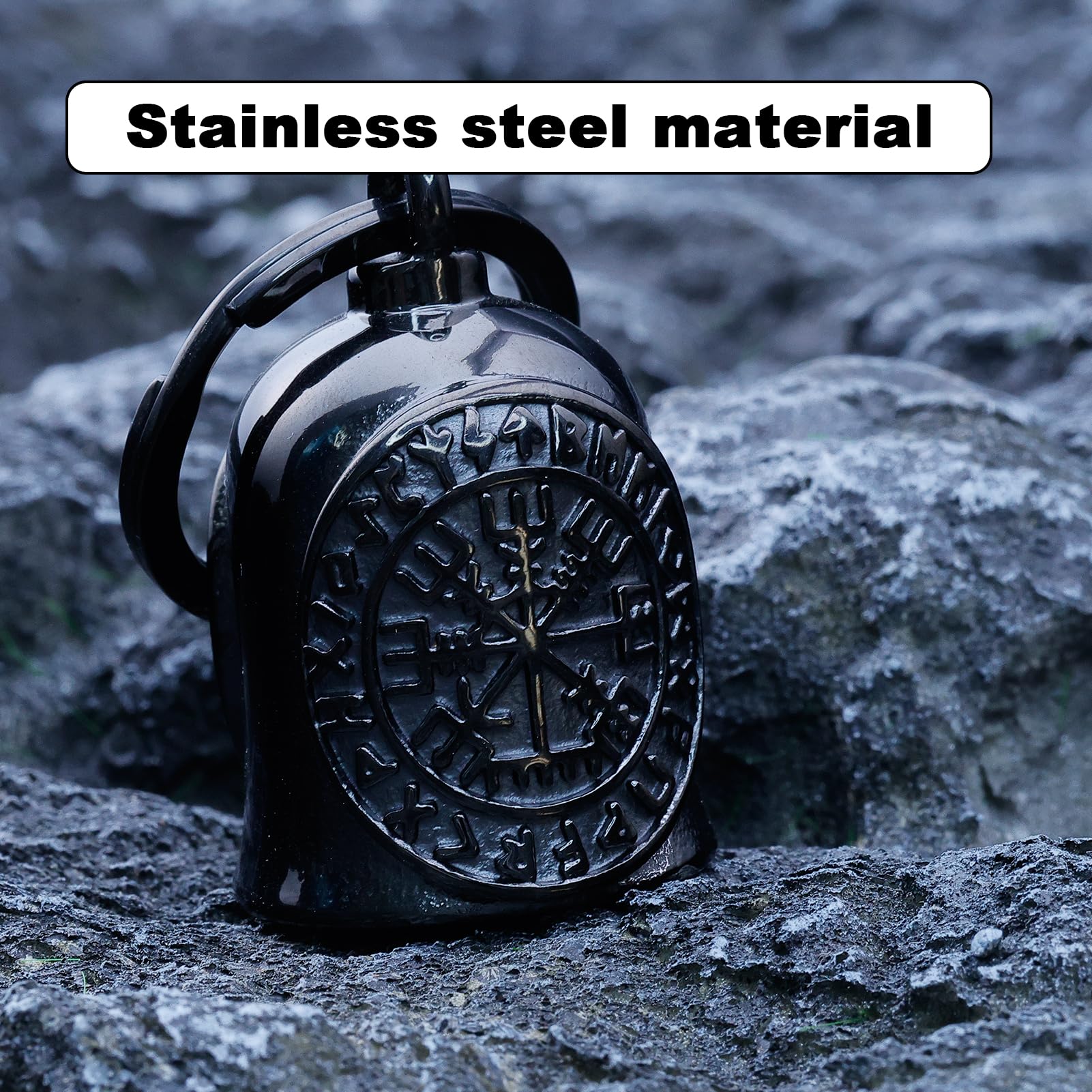 Viking Motorcycle Bell - Black & Silver Guardian Angel Bell for Riders (Men & Women) - Perfect for Harley, Cruiser & Chopper Motorcycle Protection