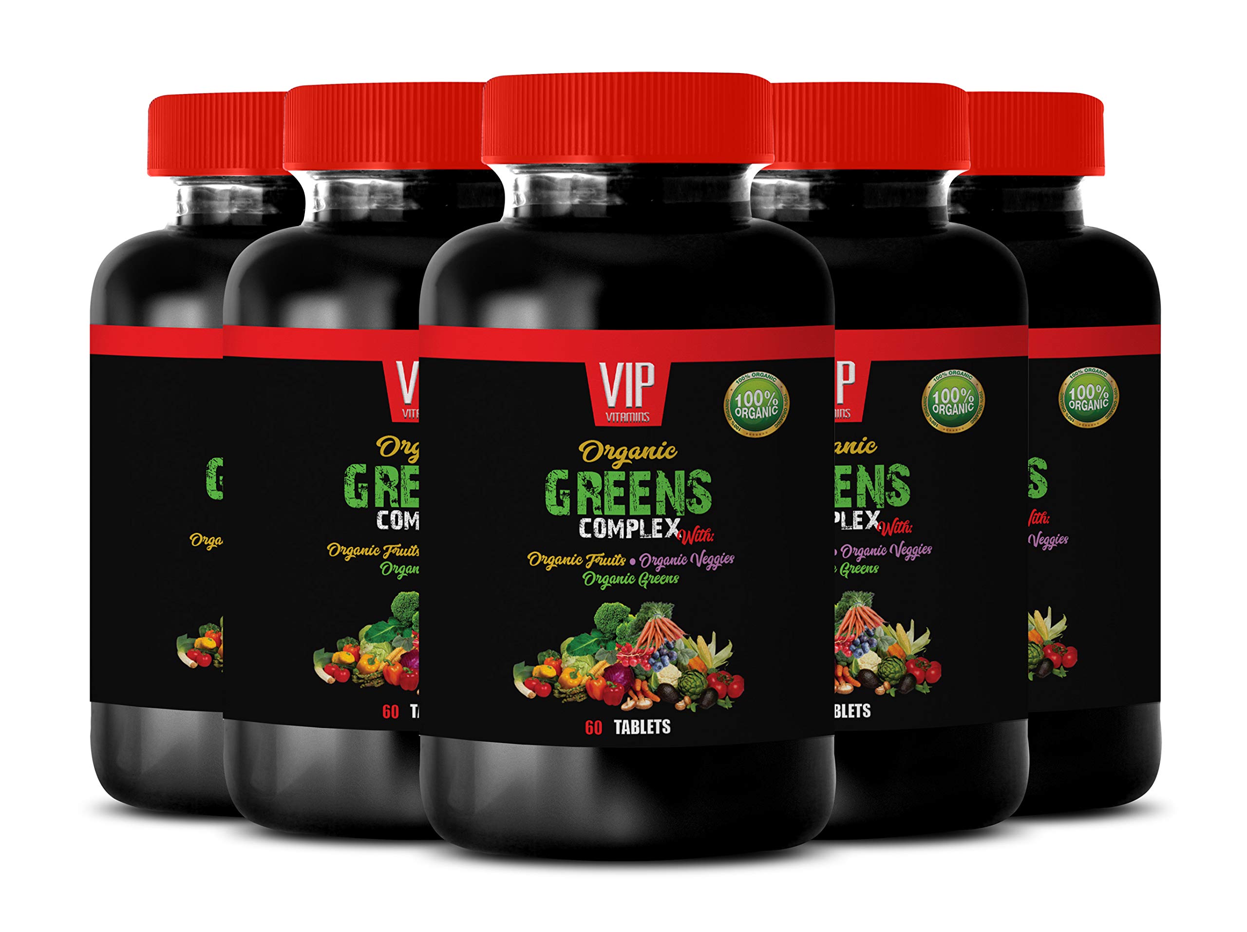 Organic Greens Booster - Superfood Greens Complex with Vitamins & Minerals for Immune Support & Energy Boost - 300 Tablets (5 Bottles) - Perfect for Daily Wellness, Detox & Active Lifestyle