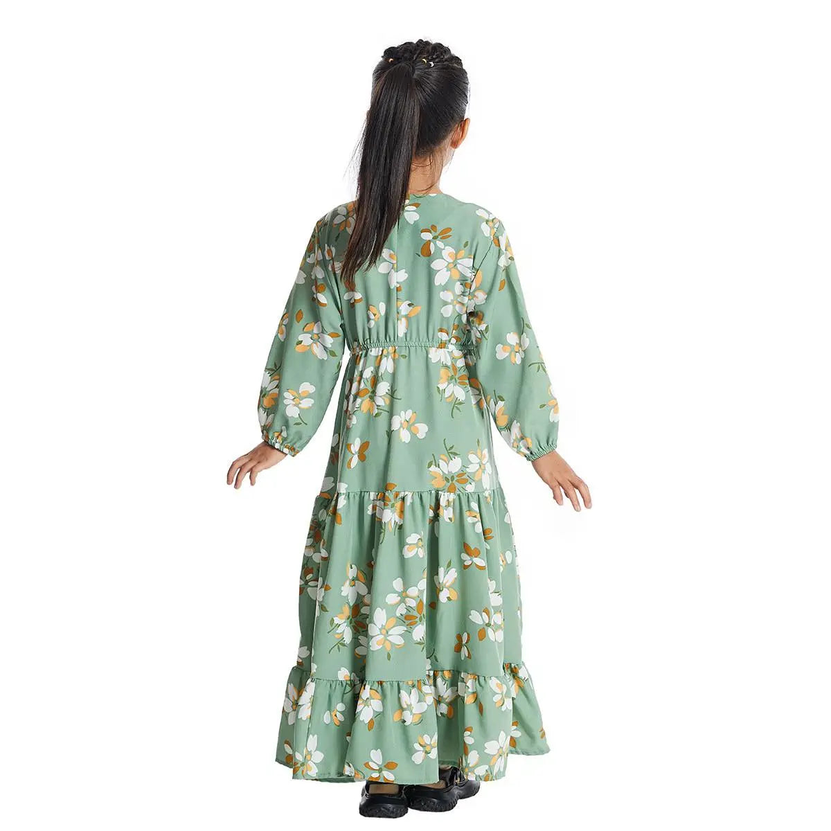 Elegant Floral Printed Middle Eastern Arab Abaya Dress for Women - Modest Islamic Fashion #25621 | Perfect for Prayer, Eid, and Special Occasions