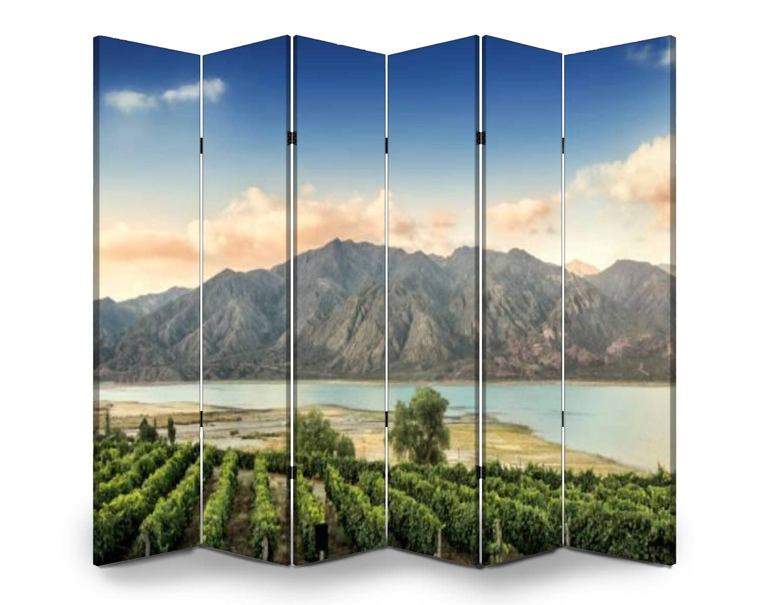 Wooden Room Divider - 6-Panel Folding Privacy Screen with Dual-Sided Canvas for Home & Office | Andes Mountain Malbec Vineyard Design | Indoor Partition Wall & Display Shelf - Perfect for Living Rooms, Bedrooms, and Studio Spaces