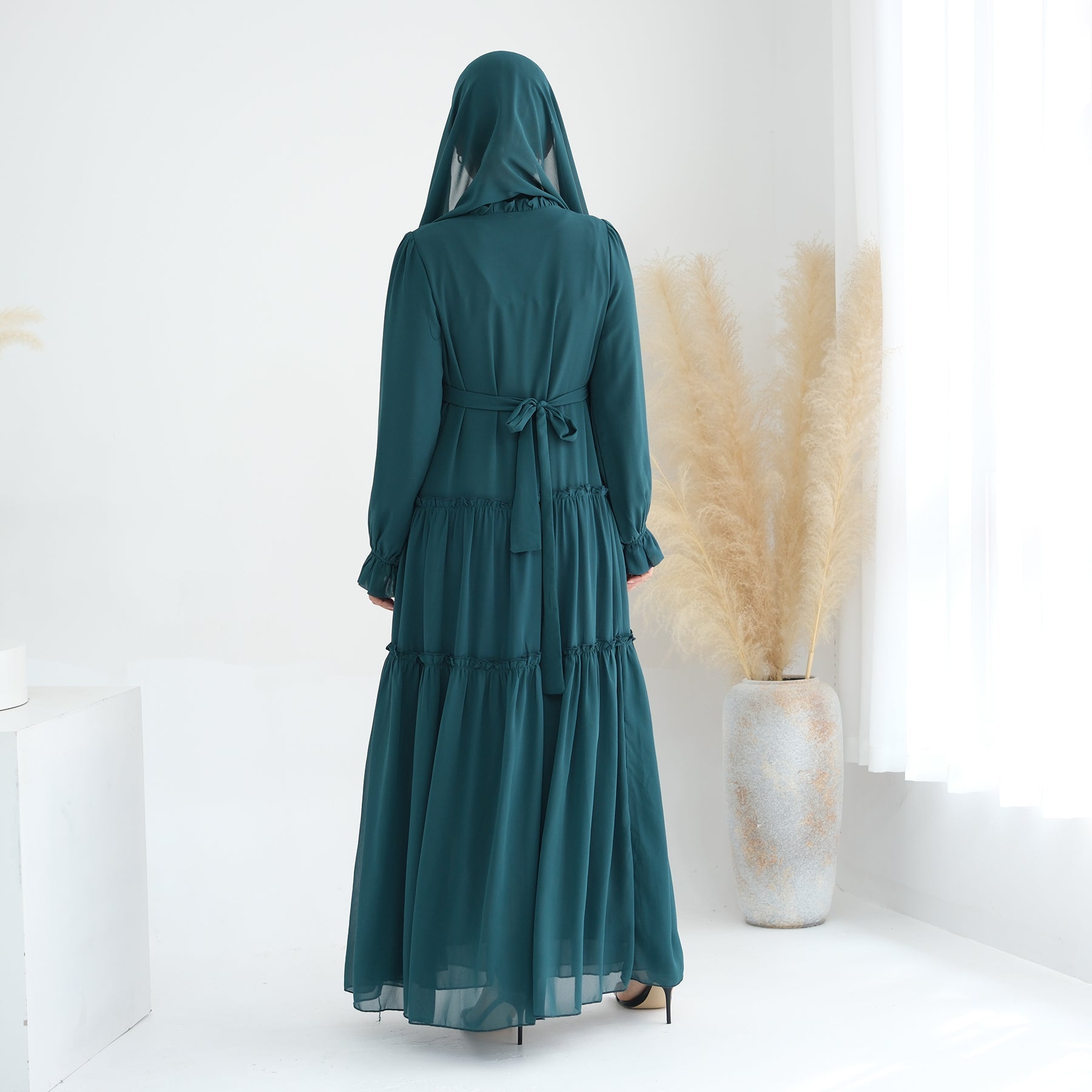 Molly Prairie Chiffon Maxi Dress - Dark Emerald Green Flowy Summer Dress for Women | Beach Wedding, Vacation, Boho Party Outfit