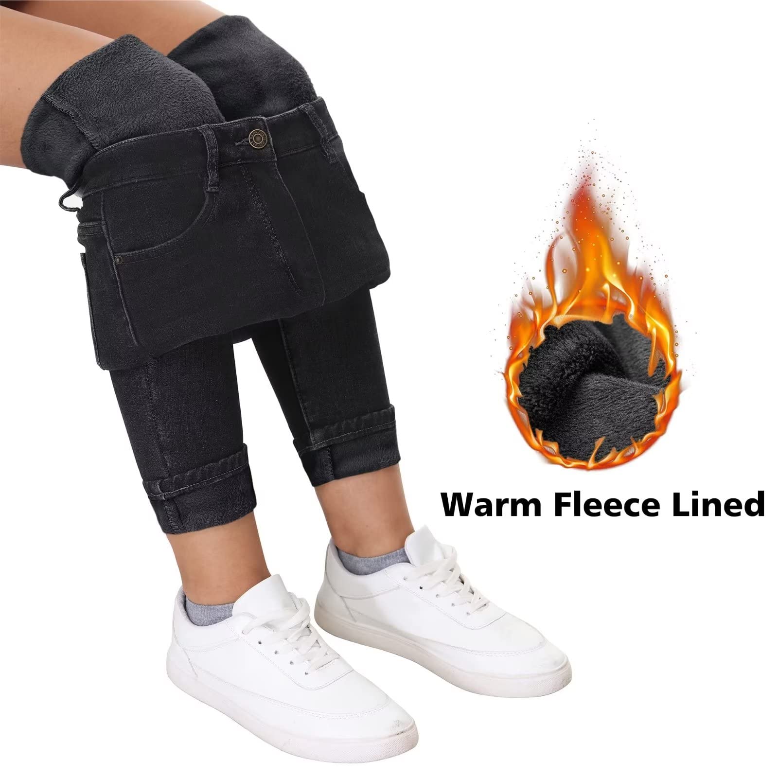 Women's Fleece Lined Winter Jeans - Warm Brown Stretch Denim Pants for Cold Weather, Outdoor Activities & Casual Wear