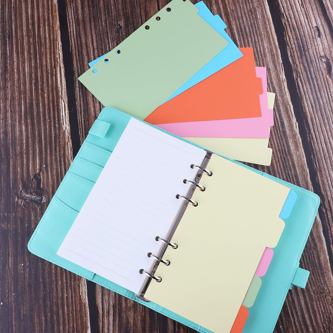 Antner A6 PU Leather Notebook Binder (Pink) with 3 Pack Refill Paper, 2 Pack 160pcs Neon Page Markers, 10pcs Dividers & 3pcs Pockets | Perfect for School, Office & Planner Organization
