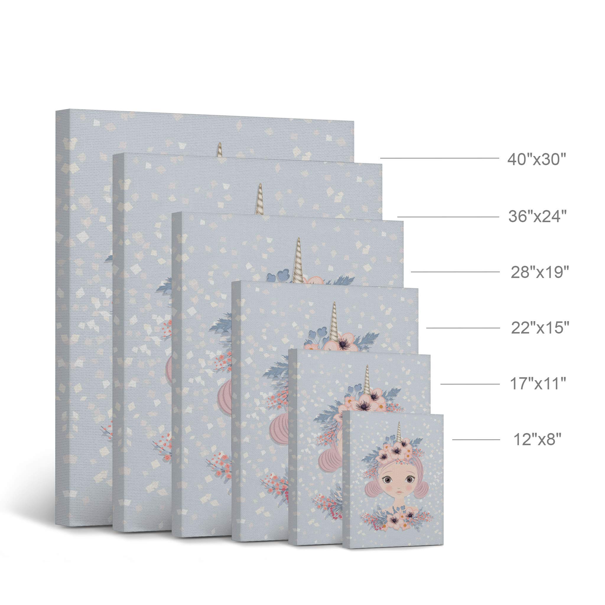 Smile Art Design Unicorn Girl and Flowers Canvas Wall Art - Blue Nursery Decor, Kids Room Decor, Baby Gift - Ready to Hang 22x15 Inch - Made in USA | Perfect for Girls' Bedroom, Playroom & Birthday Presents