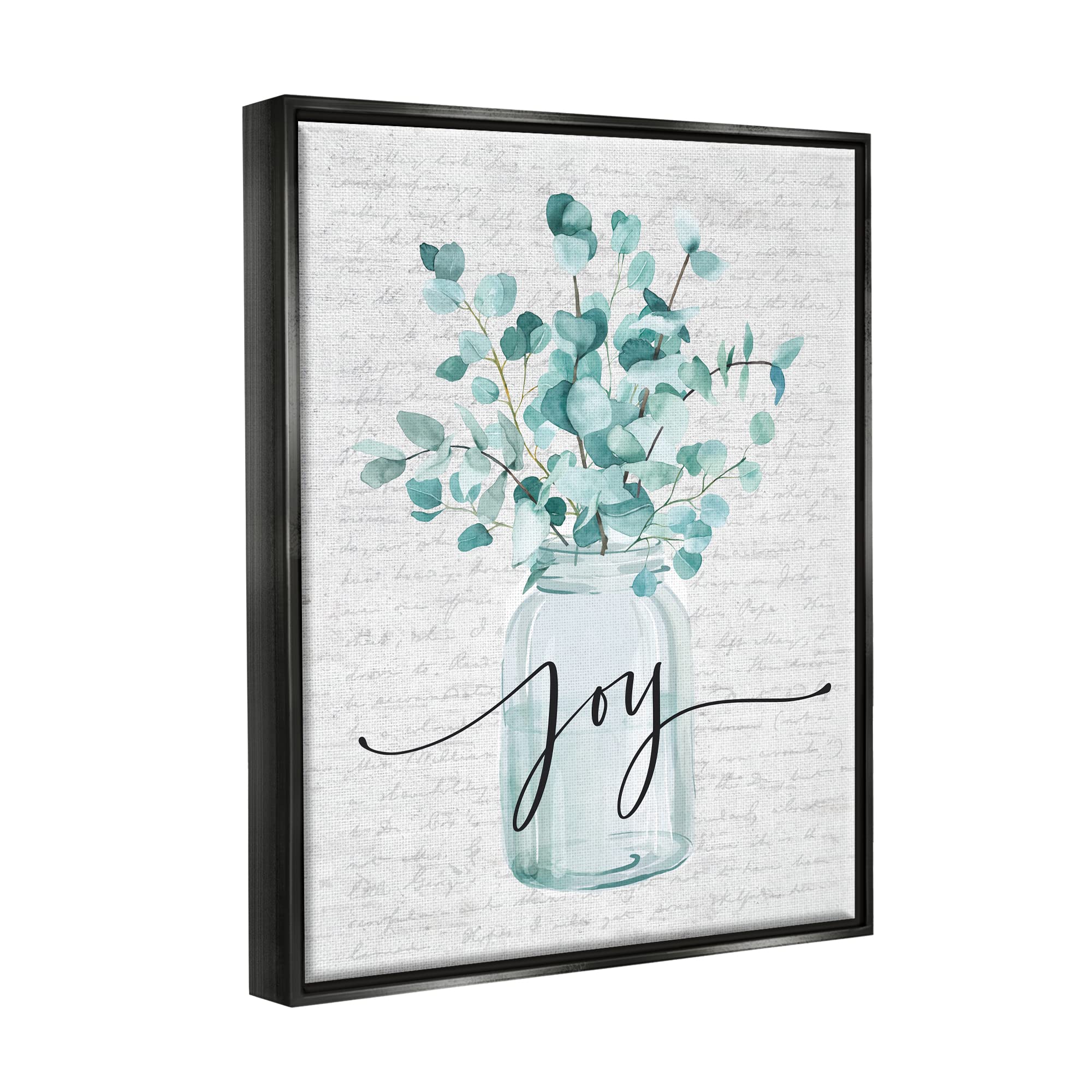Stupell Industries Aqua Blue Plant Leaves in Jar Joy Text Wall Art - 12x12 Inch Floater Frame Home Decor - Botanical Print for Living Room, Bedroom & Office