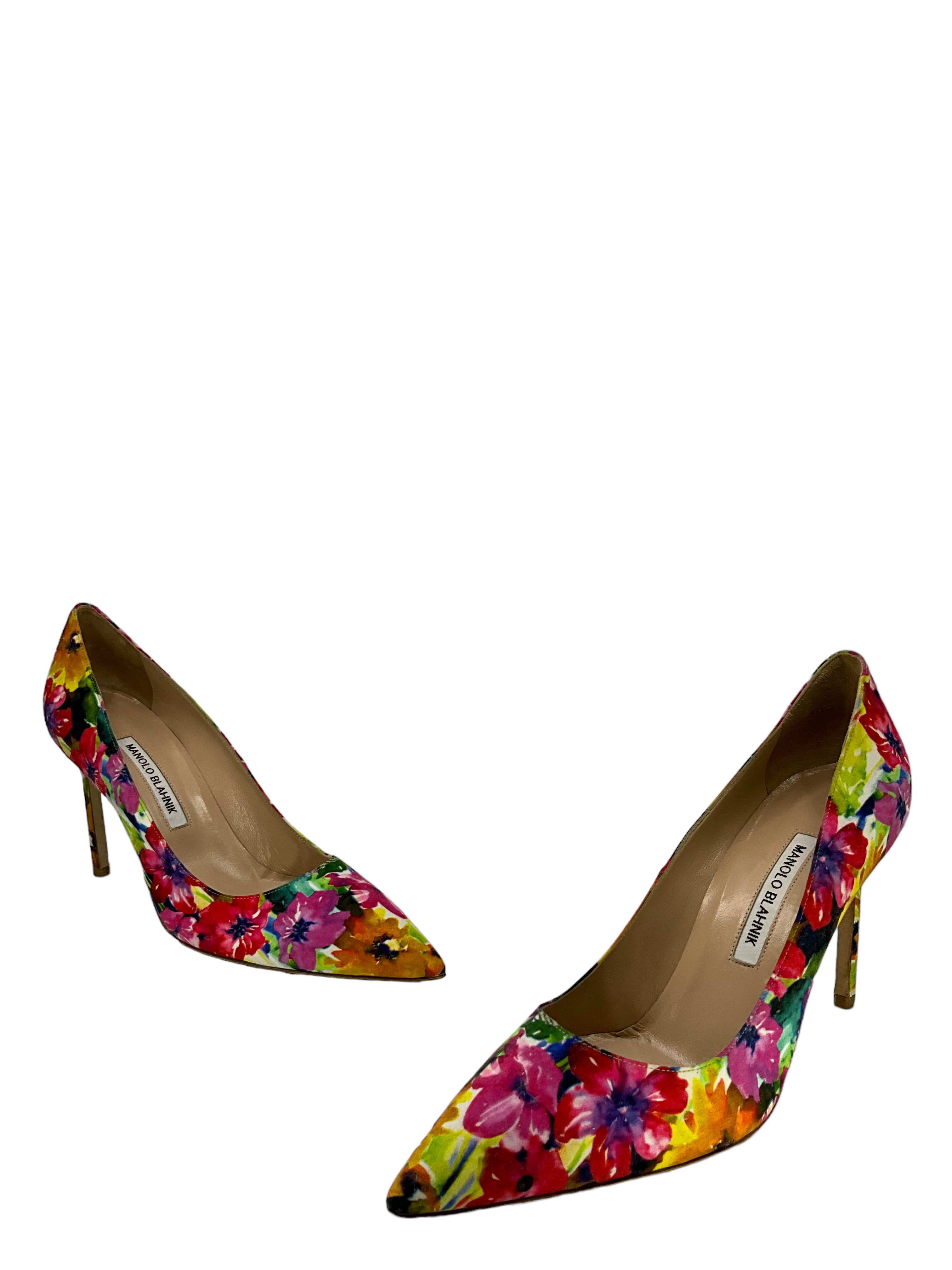 Manolo Blahnik Floral Print Pumps Women's Size 11 | Elegant High Heel Shoes for Weddings, Parties & Special Occasions
