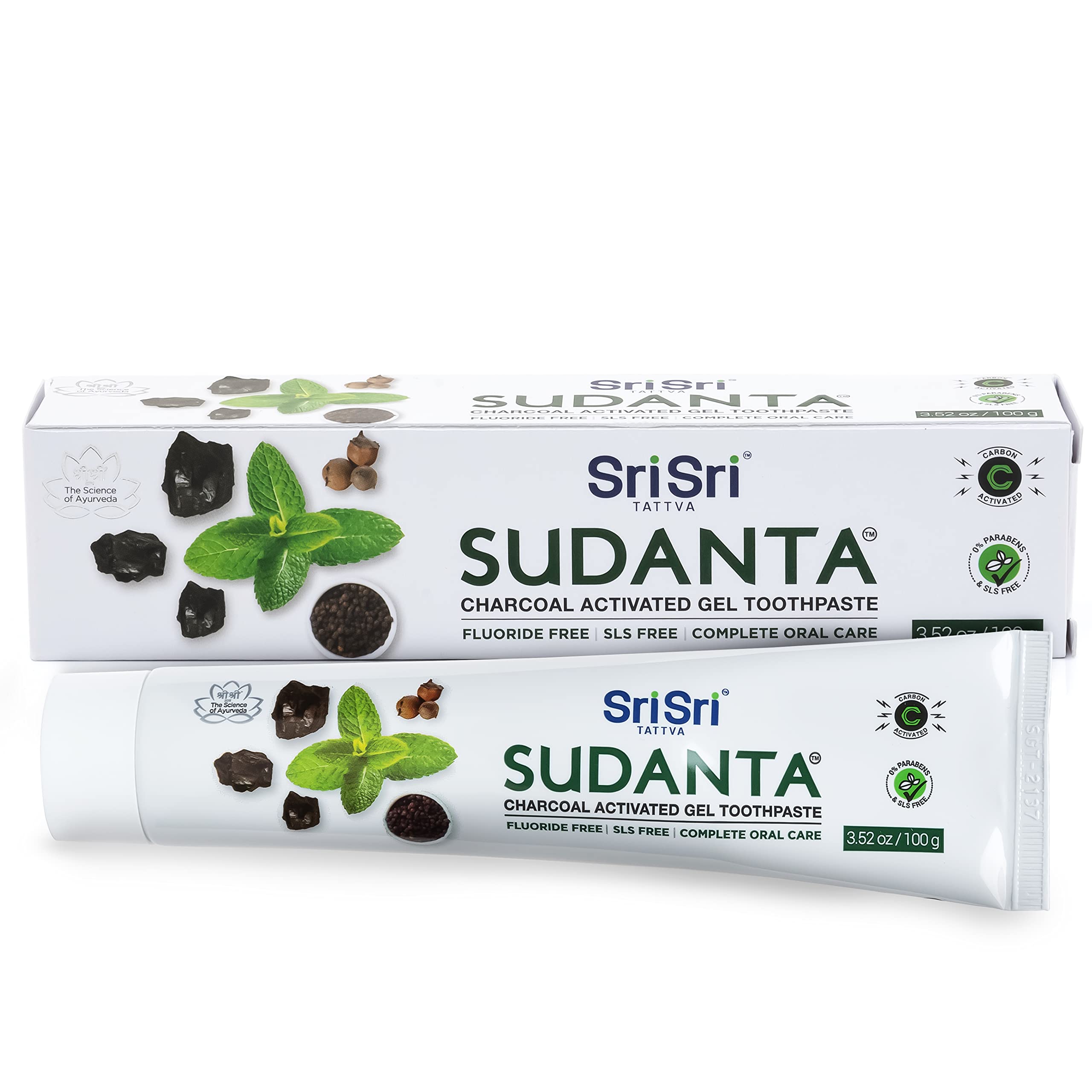 Sri Sri TATTVA Sudanta Activated Charcoal Toothpaste Gel - Natural Fluoride-Free Teeth Whitening, Gum Care & Fresh Breath | Sensitivity-Free Oral Care (100g) | Perfect for Daily Use, Travel & Eco-Friendly Lifestyle