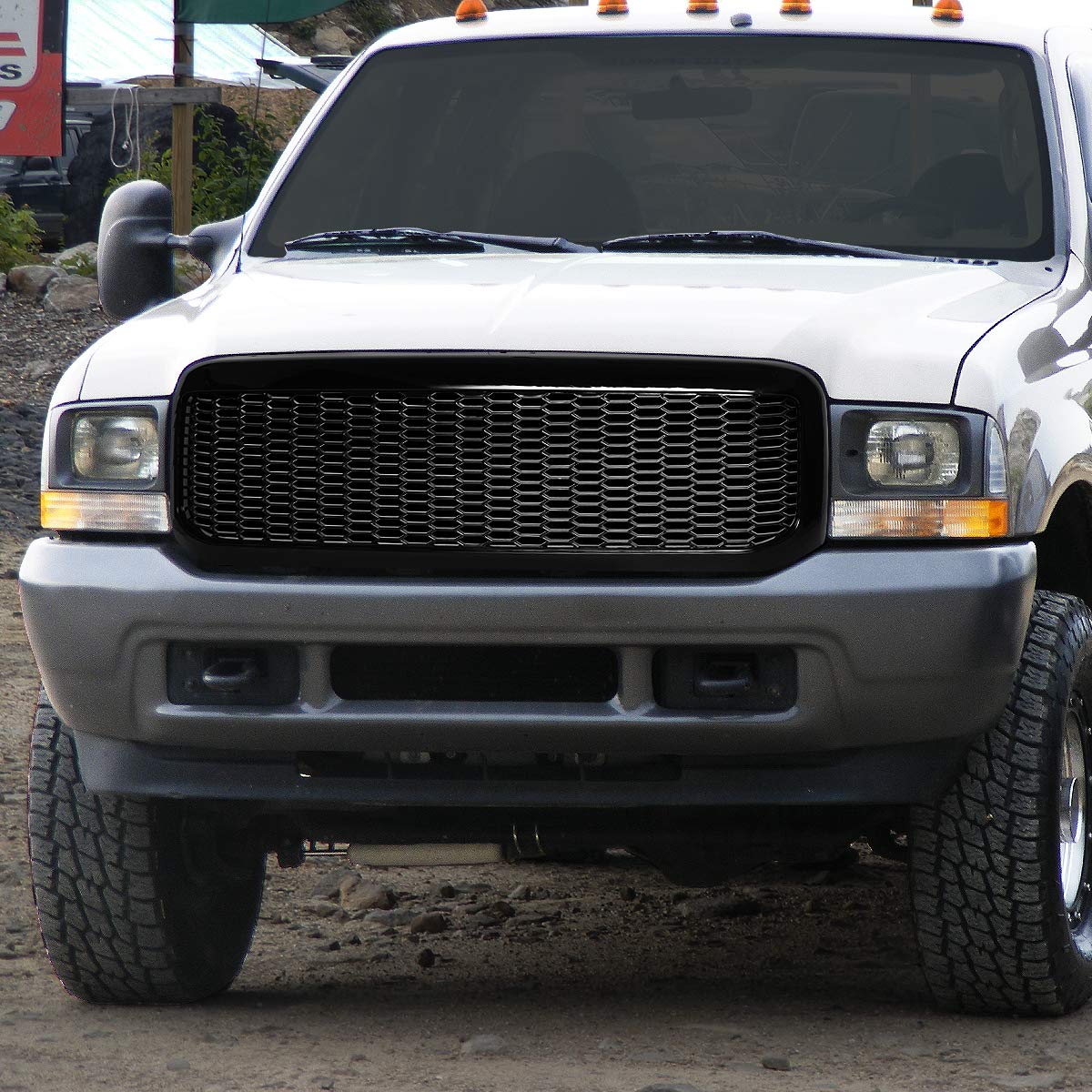 DNA MOTORING GRF-OH-016-BK Black Badgeless Honeycomb Mesh Front Bumper Grille for 1999-2004 Ford F-250 SD/F-350 SD/F-450 SD/F-550 SD Trucks - Upgrade Your Truck's Style & Protection for Off-Roading & Daily Driving