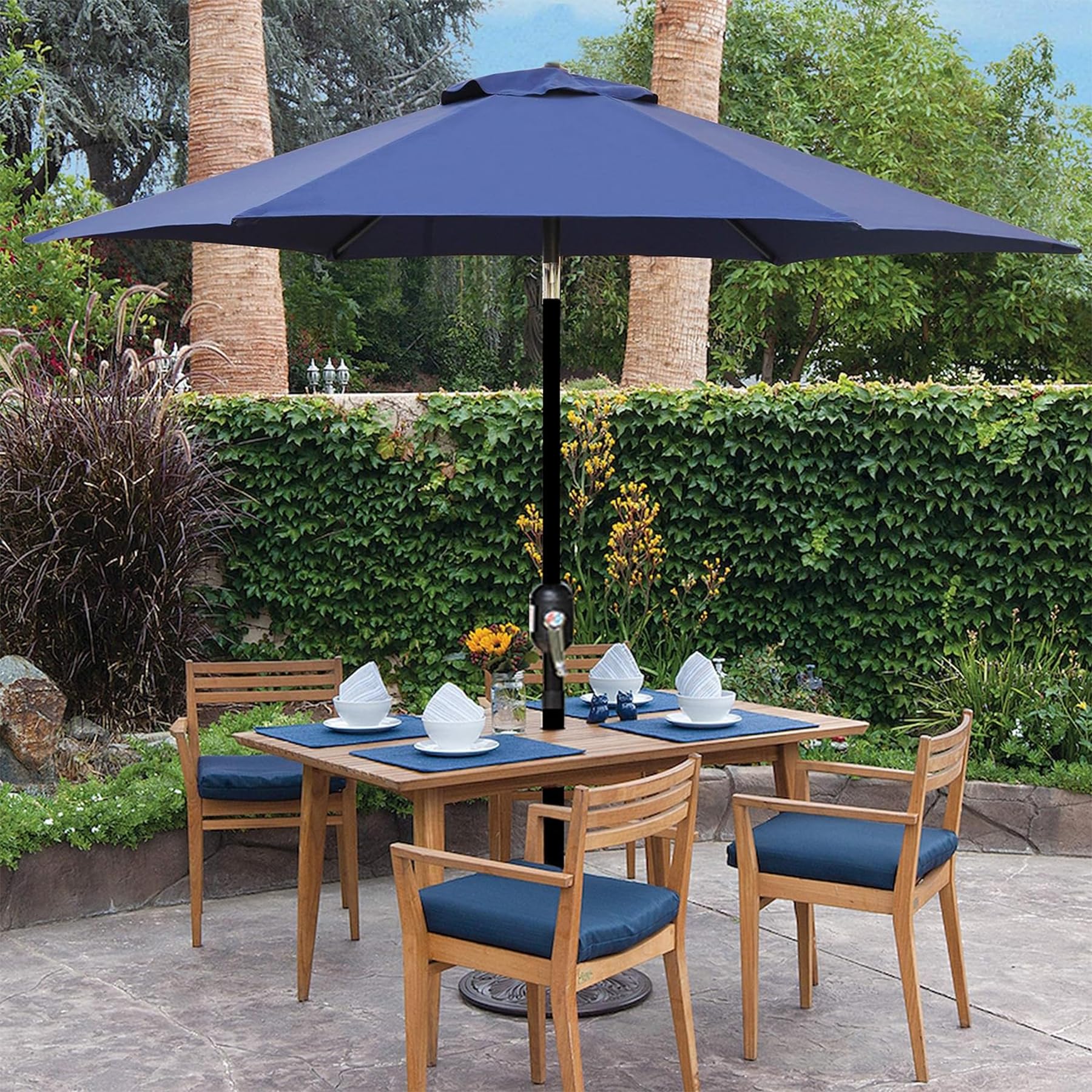 Blissun 7.5 ft Outdoor Patio Umbrella with Push Button Tilt & Easy Crank Mechanism - Navy Blue - Perfect for Backyard, Poolside, and Garden Shade