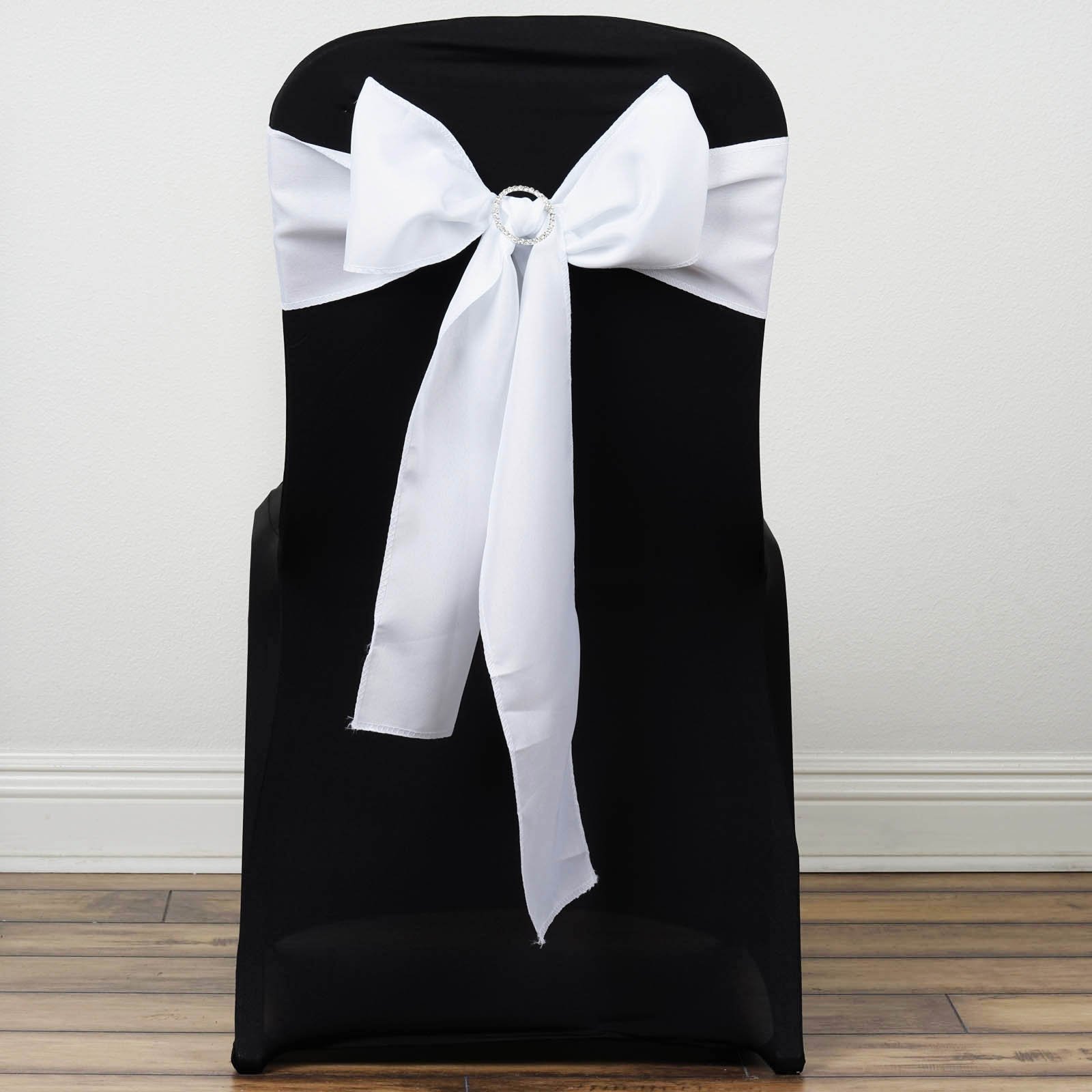 10 White Polyester Chair Sashes with Bows - Elegant Wedding, Party & Ceremony Decorations | Affordable Bulk Supplies for Reception & Banquet Decor
