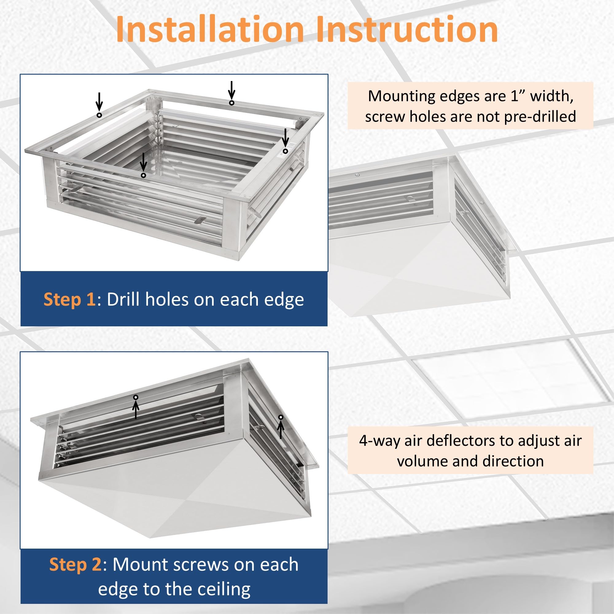 GSW 24 Inch Stainless Steel 4-Way Adjustable Air Diffuser for Evaporative Swamp Cooler - 26 Inch Mounting Edge | Perfect for Home, Office & Outdoor Cooling