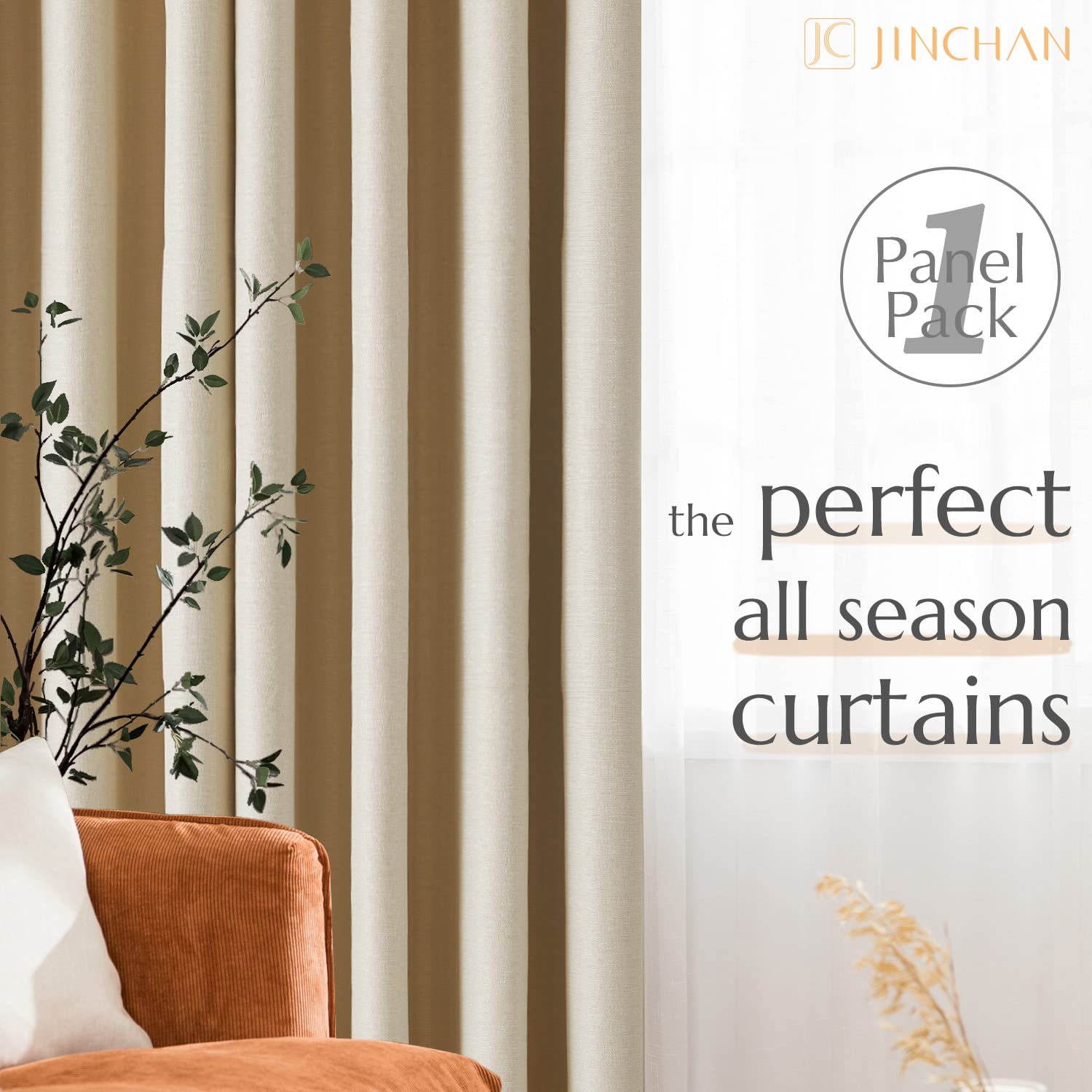 Blackout Curtains for Bedroom & Living Room - 96 Inch Long Thermal Insulated Room Darkening Curtains with Grommet Top, Beige (1 Panel, 50