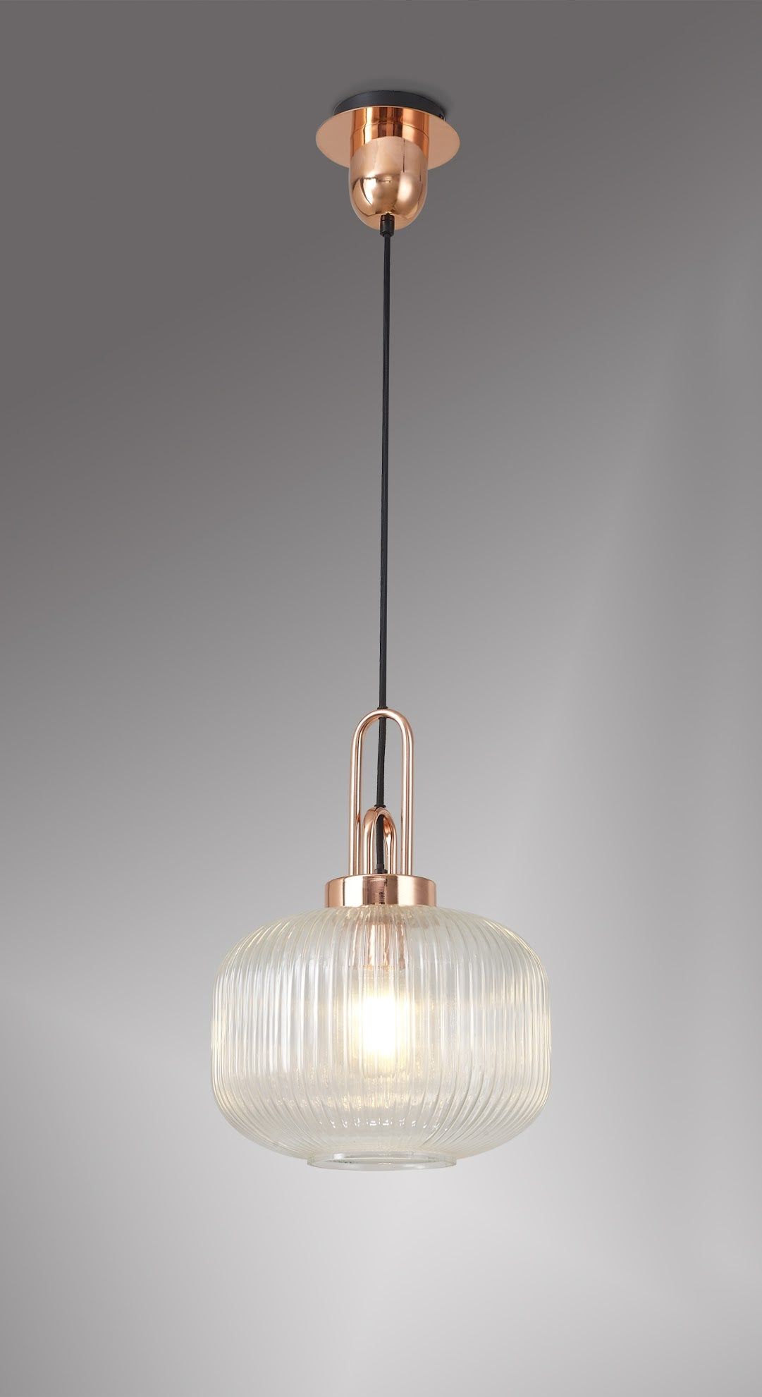 Stylish Cadiz 1-Light Pendant Light with 30cm Pumpkin-Shaped Ribbed Glass Shade - E27 Socket, IP20 Rated, Multiple Color Options - Perfect for Kitchen Island, Dining Room, or Entryway Lighting
