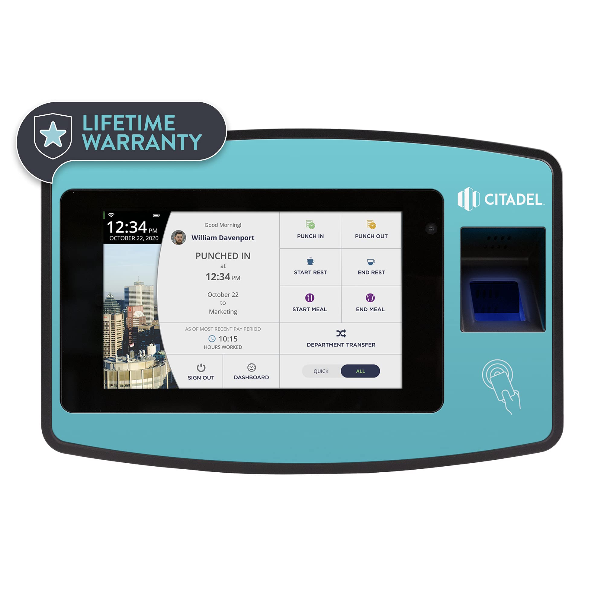 Citadel GT2000 Biometric Tablet Time Clock with Fingerprint Sensor - Employee Attendance Tracking System for Retail, Warehouse & Office Use