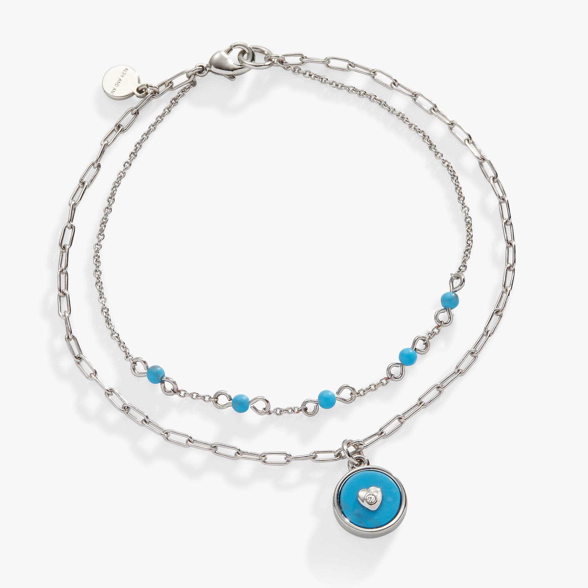 Double Row Heart Bracelet with Reconstituted Turquoise - Elegant Jewelry for Women, Perfect for Valentine's Day Gifts & Romantic Occasions
